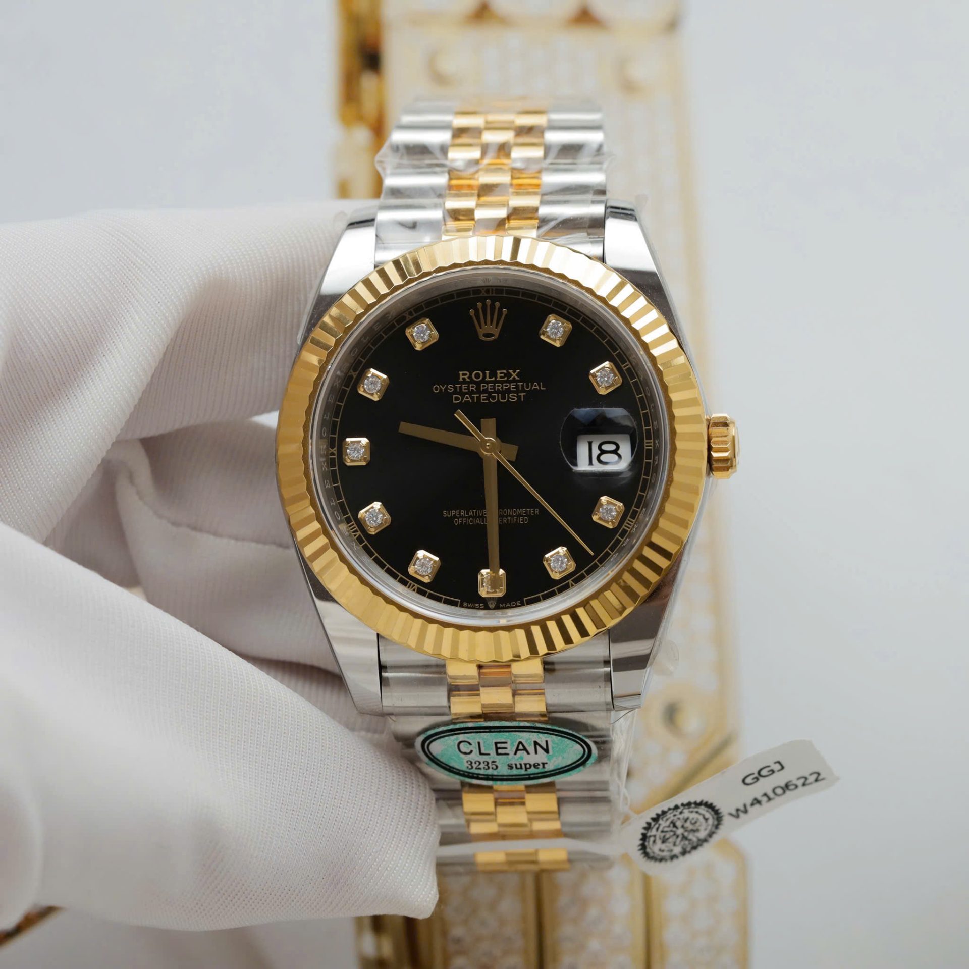 Rolex DateJust Replica Watches Black Dial Moissanite Diamonds Clean Factory 41mm - Elite Watch Atelier