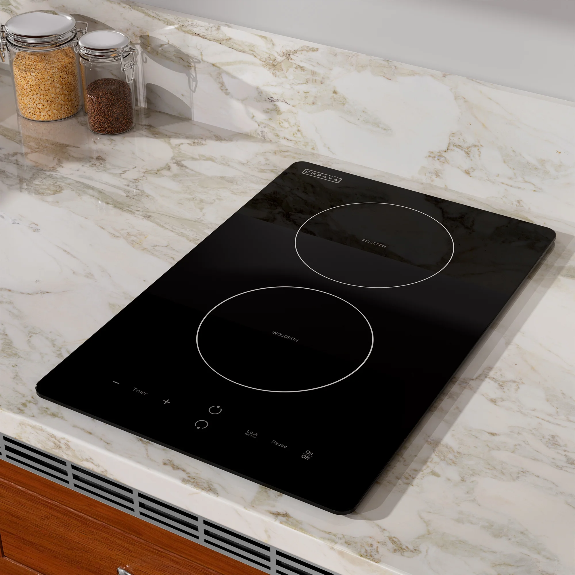 Empava Electric Stove Induction Cooktop Vertical with 2 Burners Vitro Ceramic Smooth Surface Glass in Black 120V