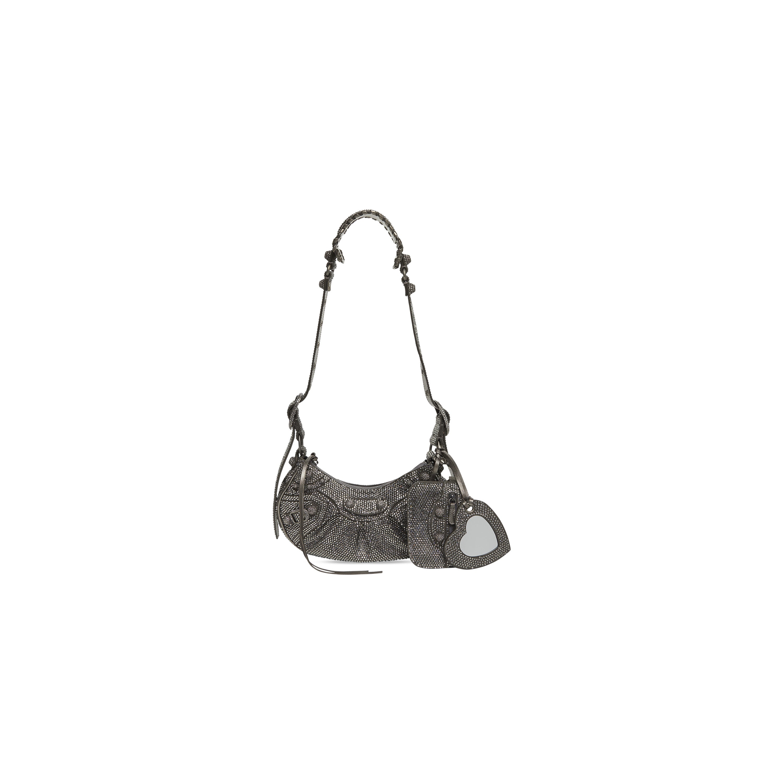 WOMEN'S LE CAGOLE XS SHOULDER BAG WITH RHINESTONES IN GREY - Replicaclubs