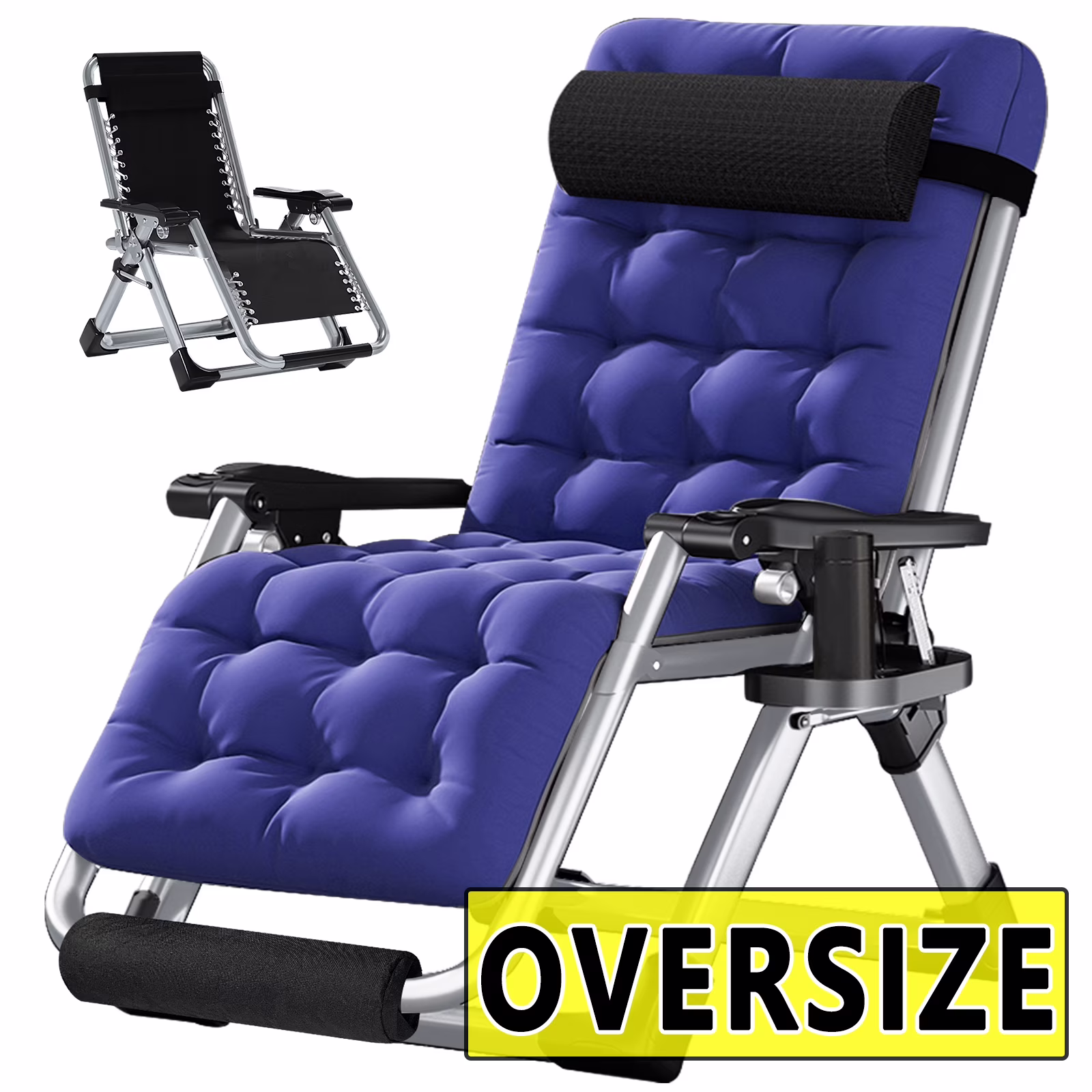 NAIZEA Zero Gravity Chair with Removable Cushion and Cup Holder Black - Image 12