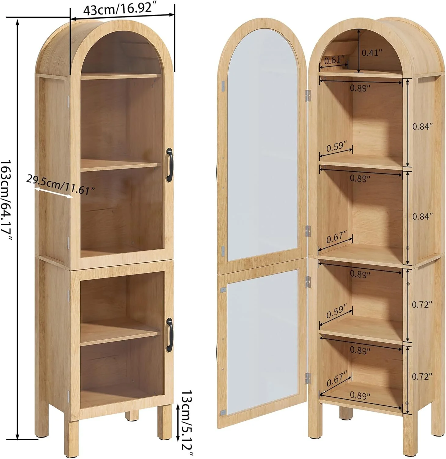 Fiogmub Tall Arched Storage Display Cabinet, Arched Pantry Cabinet with Doors, Acrylic Glass Doors - Image 18
