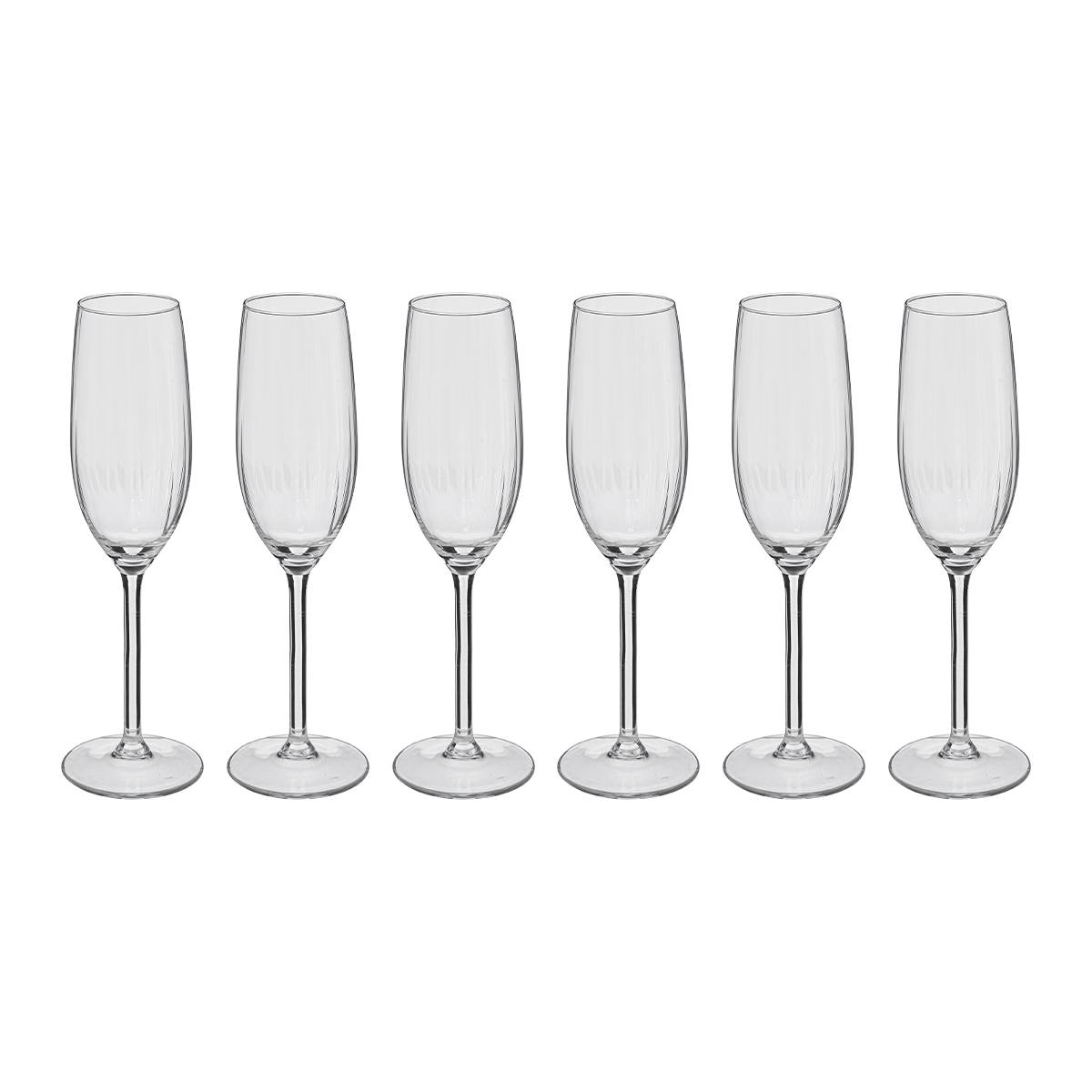 Set of 6 "Volta" Champagne Flutes 210 ml, Transparent