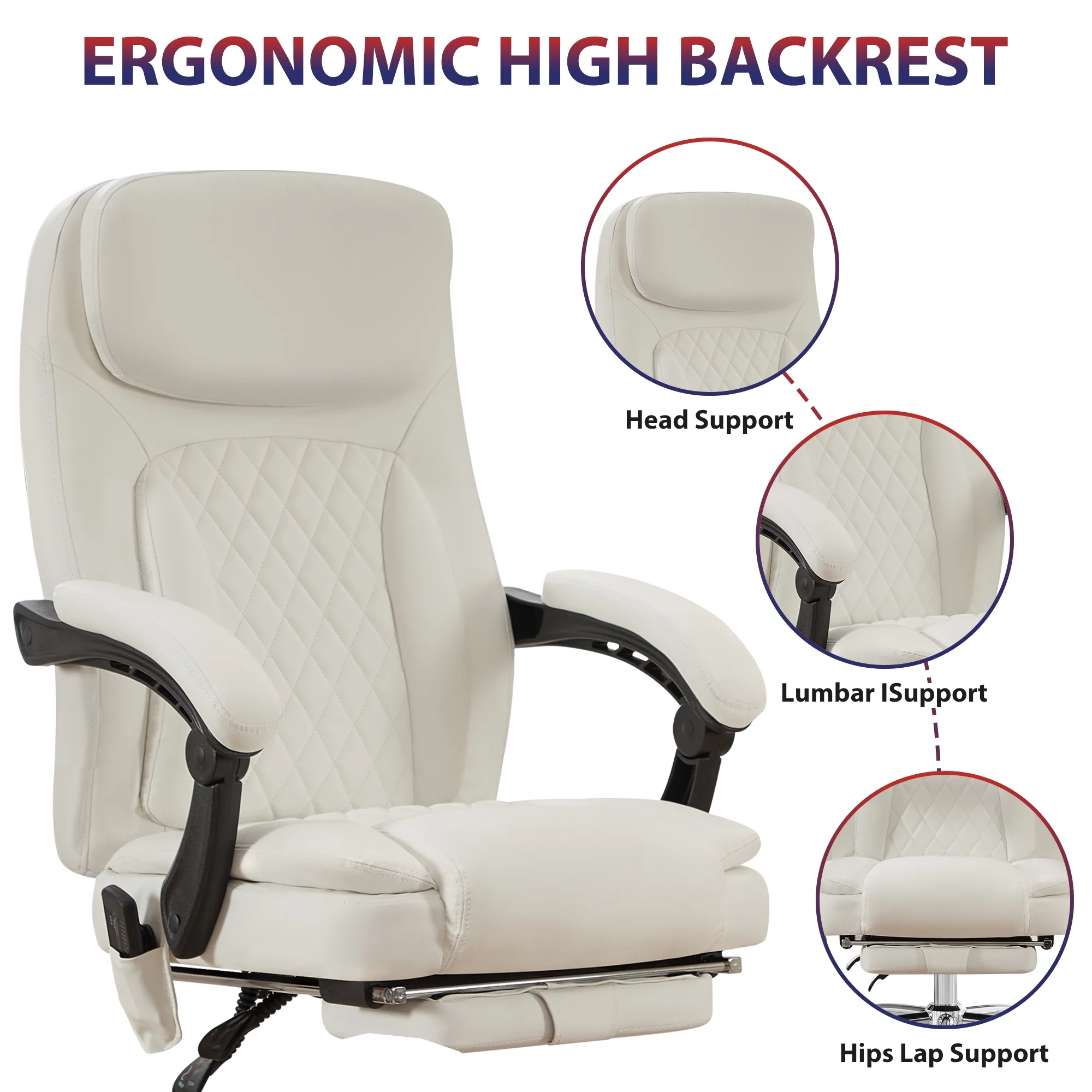 JONPONY Big and Tall Office Chair 500LBS Executive Office Chair Massage and Footrest Ergonomic Computer Desk Chair Reclining High Back Leather Office Chair Lumbar Back Support Swivel Rolling,Black - Image 62