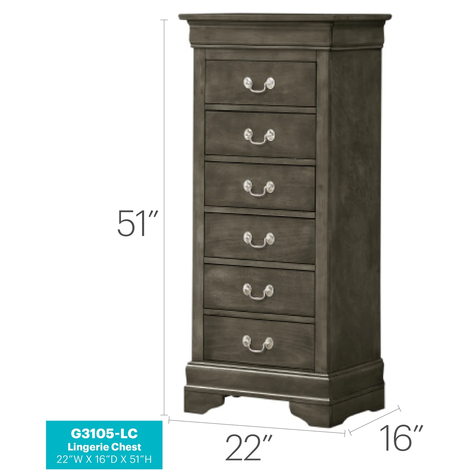 Glory Furniture Louis Phillipe 7 Drawer Lingerie Chest in Cherry - Image 24