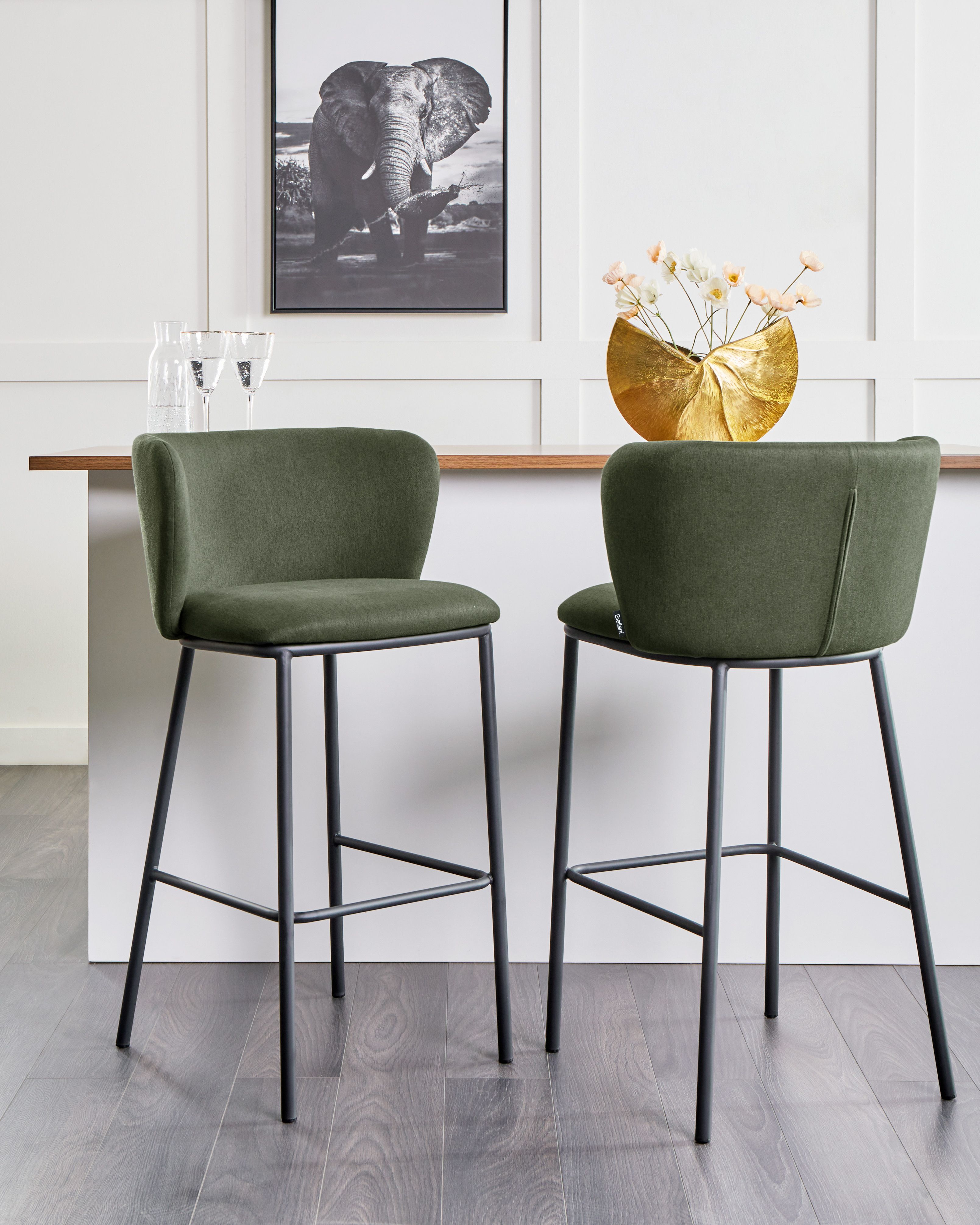 Set of 2 Bar Chairs MINA Dark Green