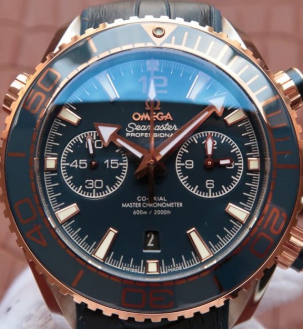 Replica Omega OMF Planet Ocean Master Chronometer SS/RG Blue Bezel Blue Dial Leather Strap A9901 - Top club