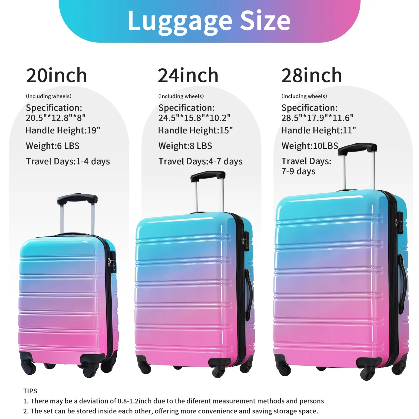 3 Piece Luggage Sets, Hard Shell Suitcase 20/24/28 Inches with TSA Lock and Spinner Wheels, Expandable Lightweight Travel Luggage for Men Women, Multicolor purple - Image 19