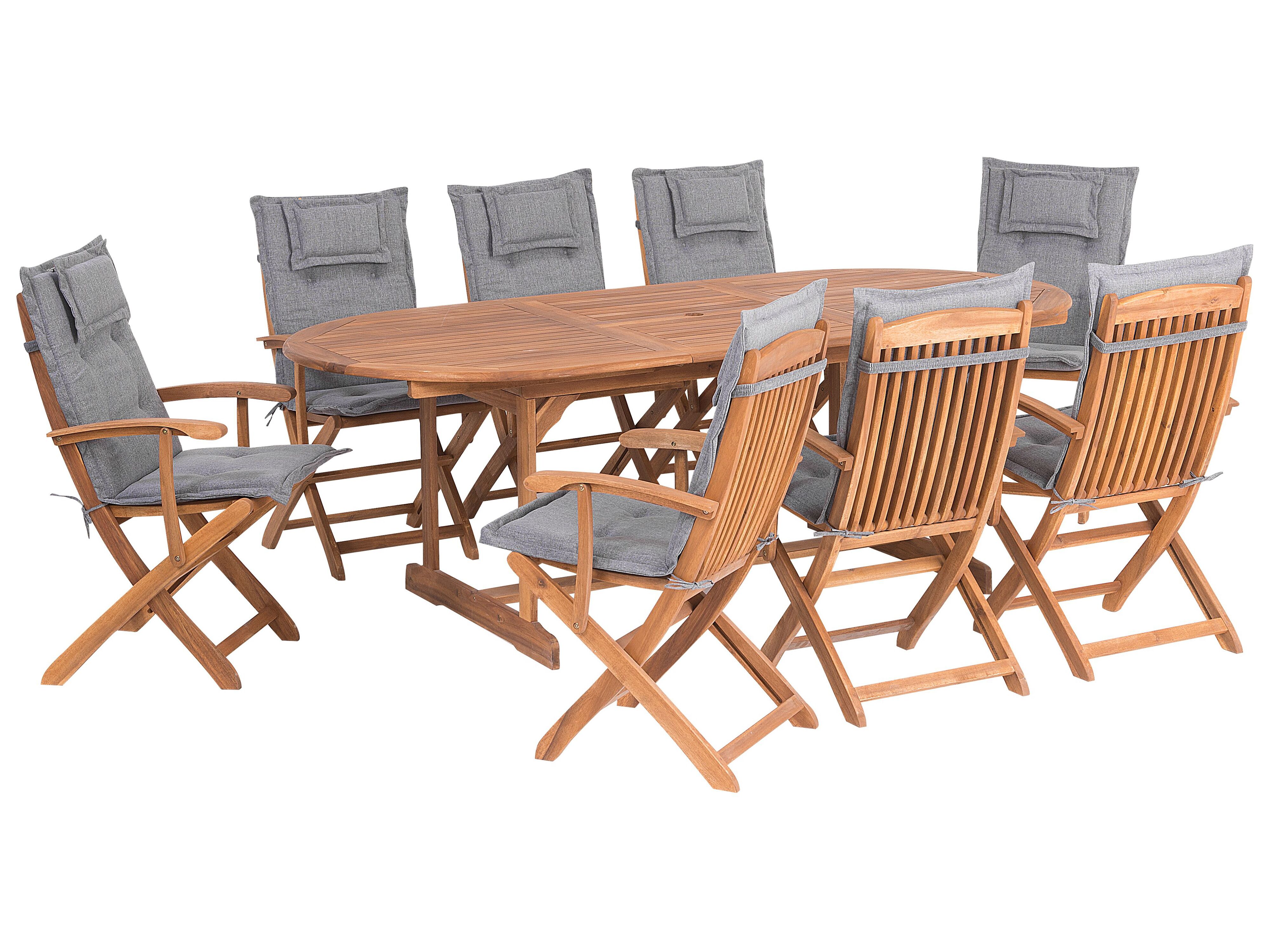 Garden Dining Set 8 Seater MAUI with Cushions Acacia Wood Grey