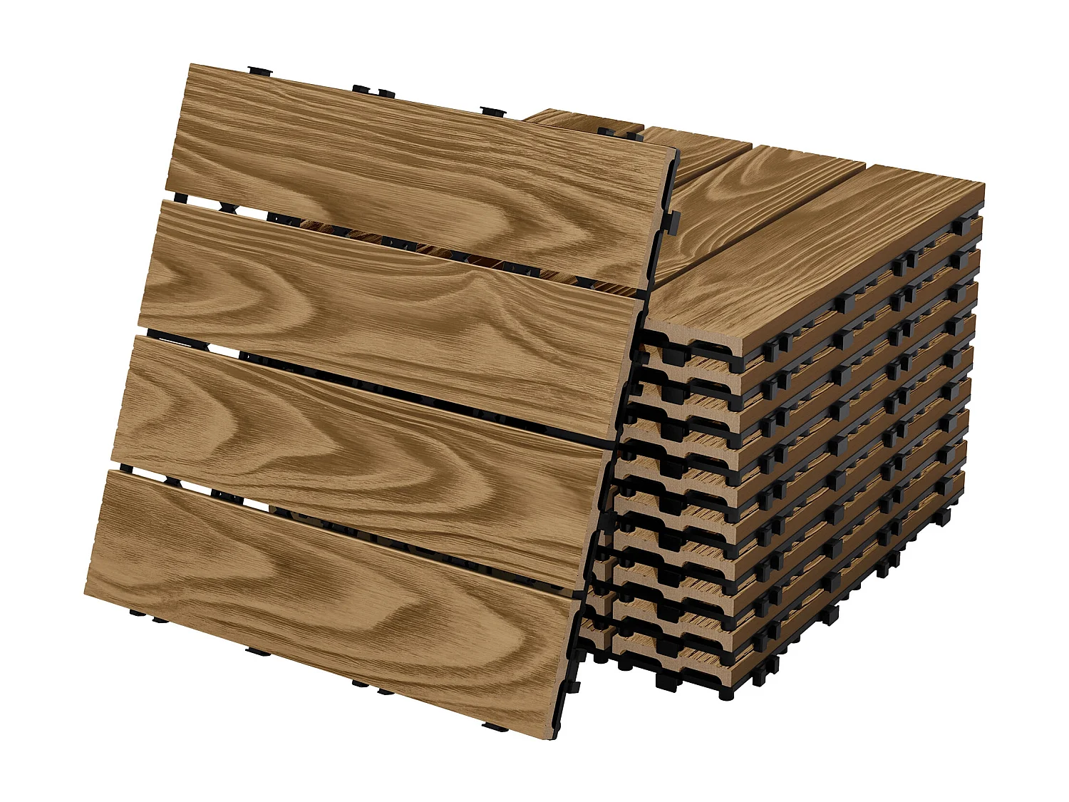 Dalles de terrasse WPC 30x30cm 44 pièces 4m² teck aspect bois avec système clipsable et drainage antidérapant intérieur extérieur revêtement de sol