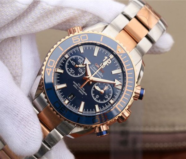 Replica Omega OMF Planet Ocean Master Chronometer SS/RG Blue Polished Bezel Blue Dial SS/RG Bracelet A9901 - Elite Watch Atelier