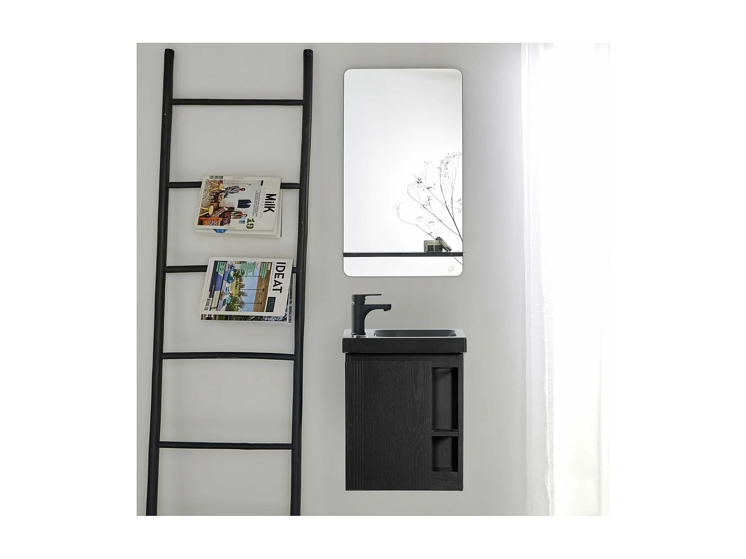 Ensemble lave-mains HAMPTON avec robinet noir et miroir tablette