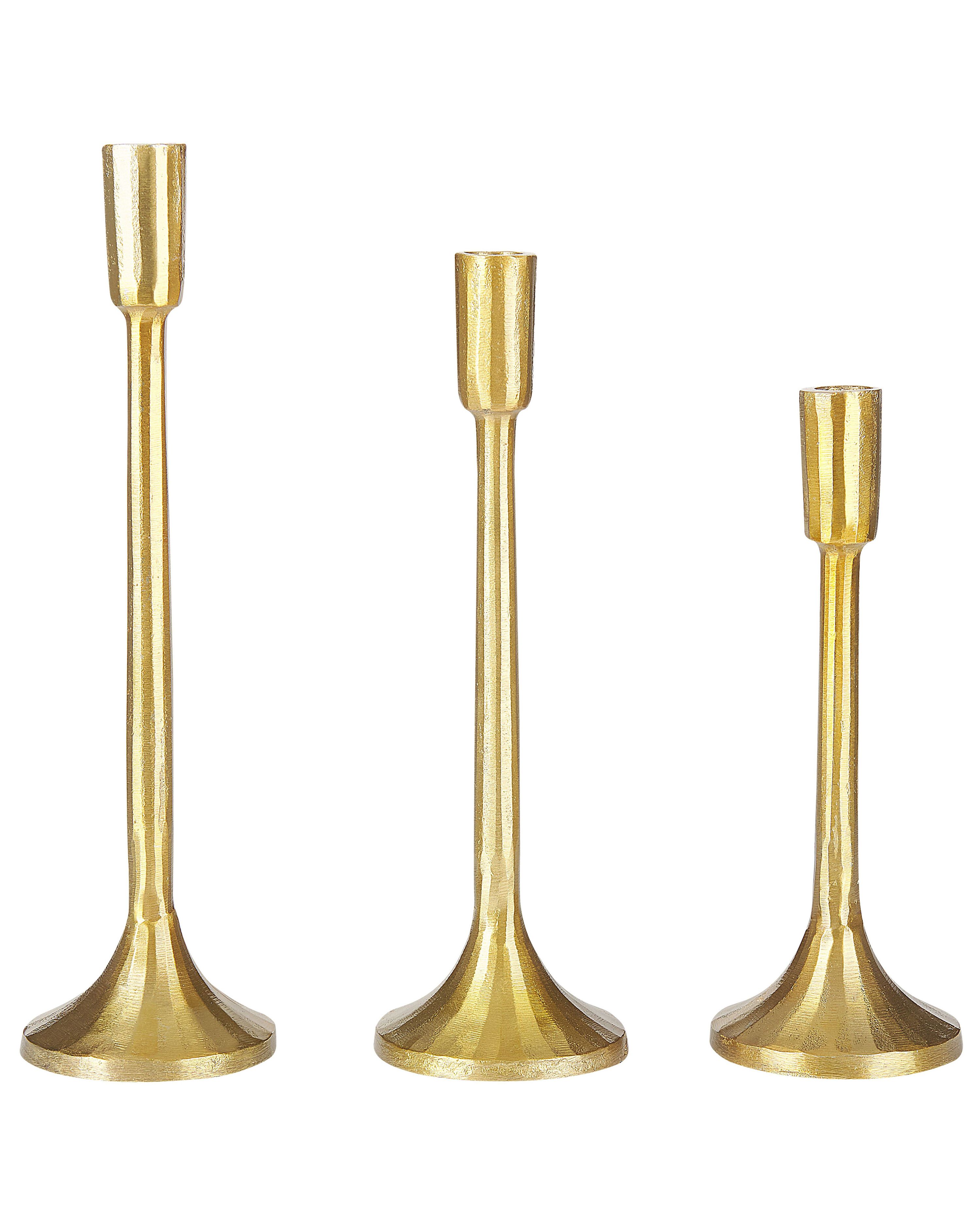 Set of 3 Candle Holders ZIMBABWE Metal 36 cm Gold