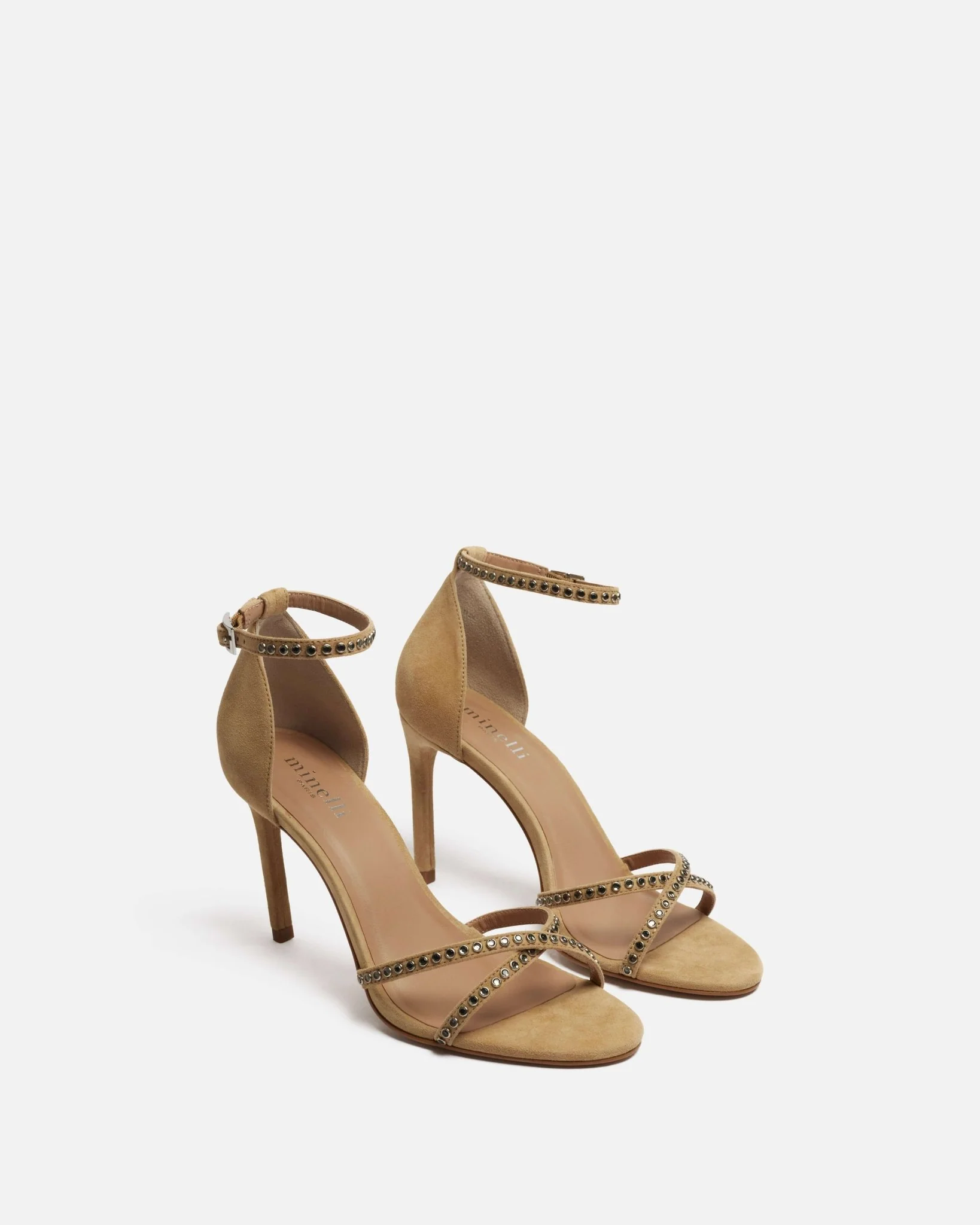 SANDALES KATE/VEL - En cuir velours à talons sable