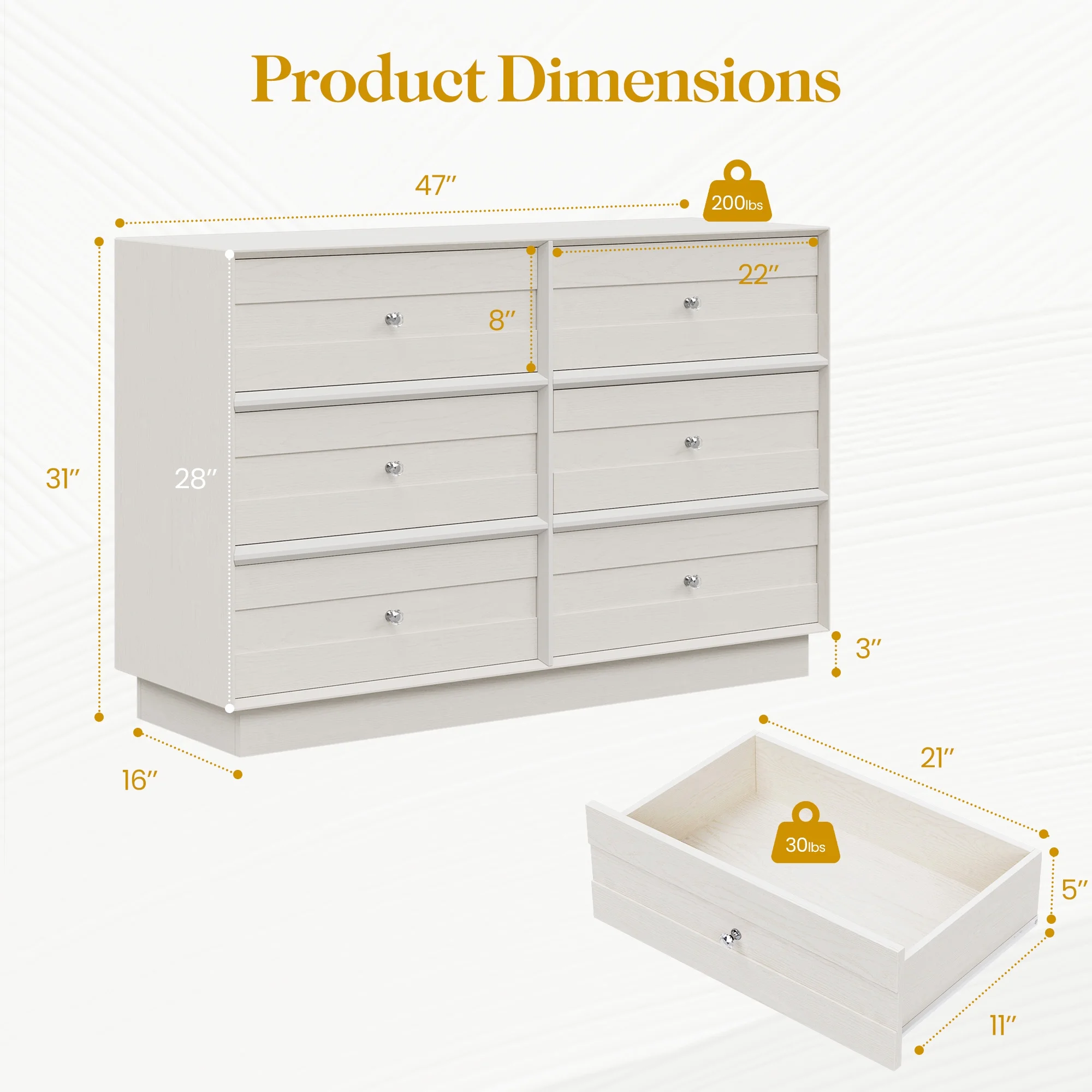 May Color Large White 3 Drawer Dresser Set of 2 with Fluted Panel, Modern Chest of Drawers with Silent Slide Drawers, Wood Accent Nightstand with Storage for Bedroom Living Room, Hallway - Image 99