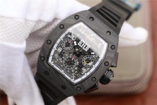 Replica Richard Mille RM011 NTPT Carbon Case Chronograph KVF Skeleton Dial White Inner Bezel Black Rubber Strap A7750 - Elite Watch Atelier