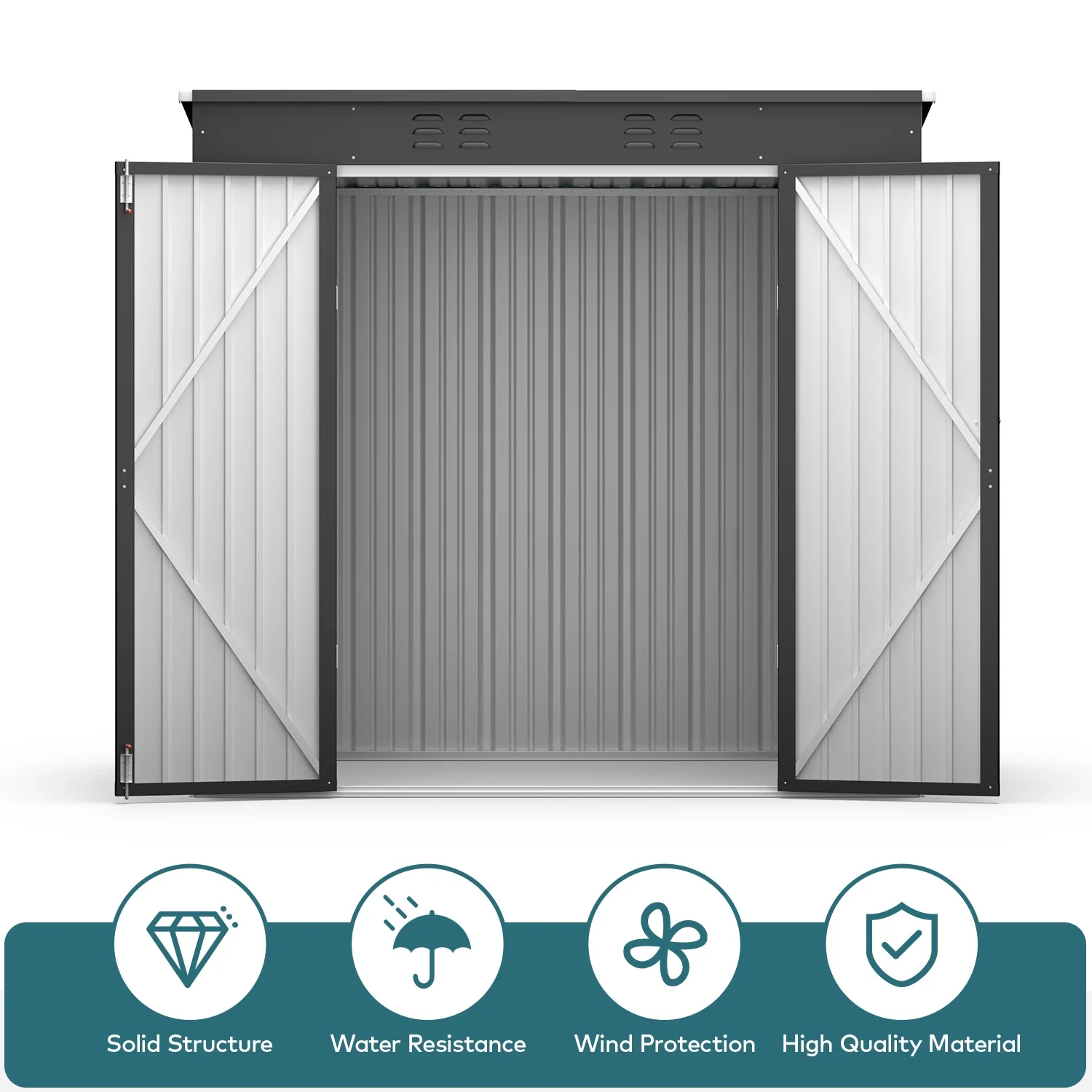 5'x3' Outdoor Storage Shed, Lofka Metal Storage Tool Shed with Single Lockable Door, for Bike| Garden Tools| Patio, Grey - Image 46