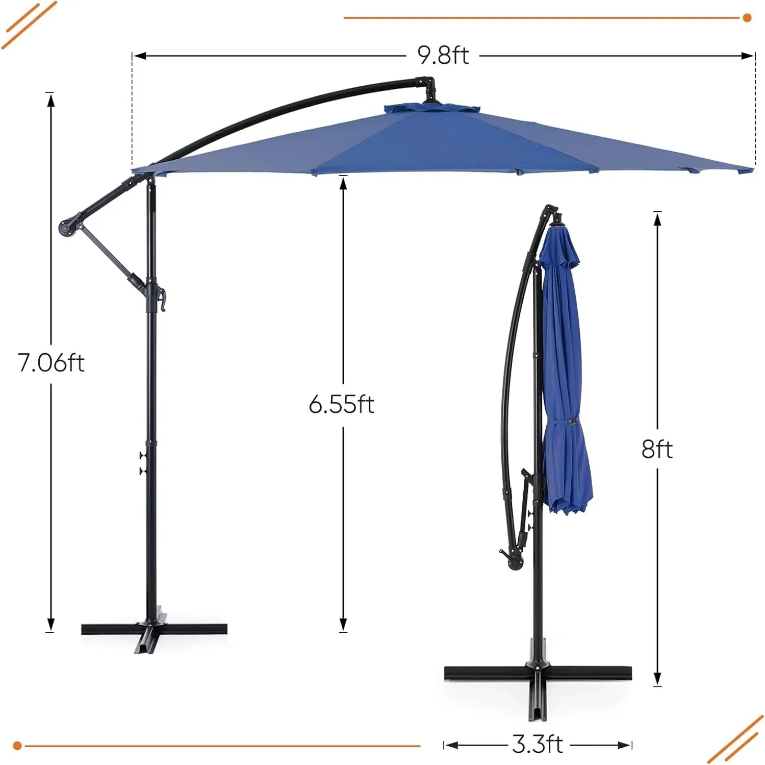 Sweetcrispy 9.8FT Offset Patio Umbrella With Easy Tilt Adjustment, 8 Ribs, Blue - Image 25 Sweetcrispy 9.8FT Offset Patio Umbrella With Easy Tilt Adjustment, 8 Ribs, Blue - Image 25