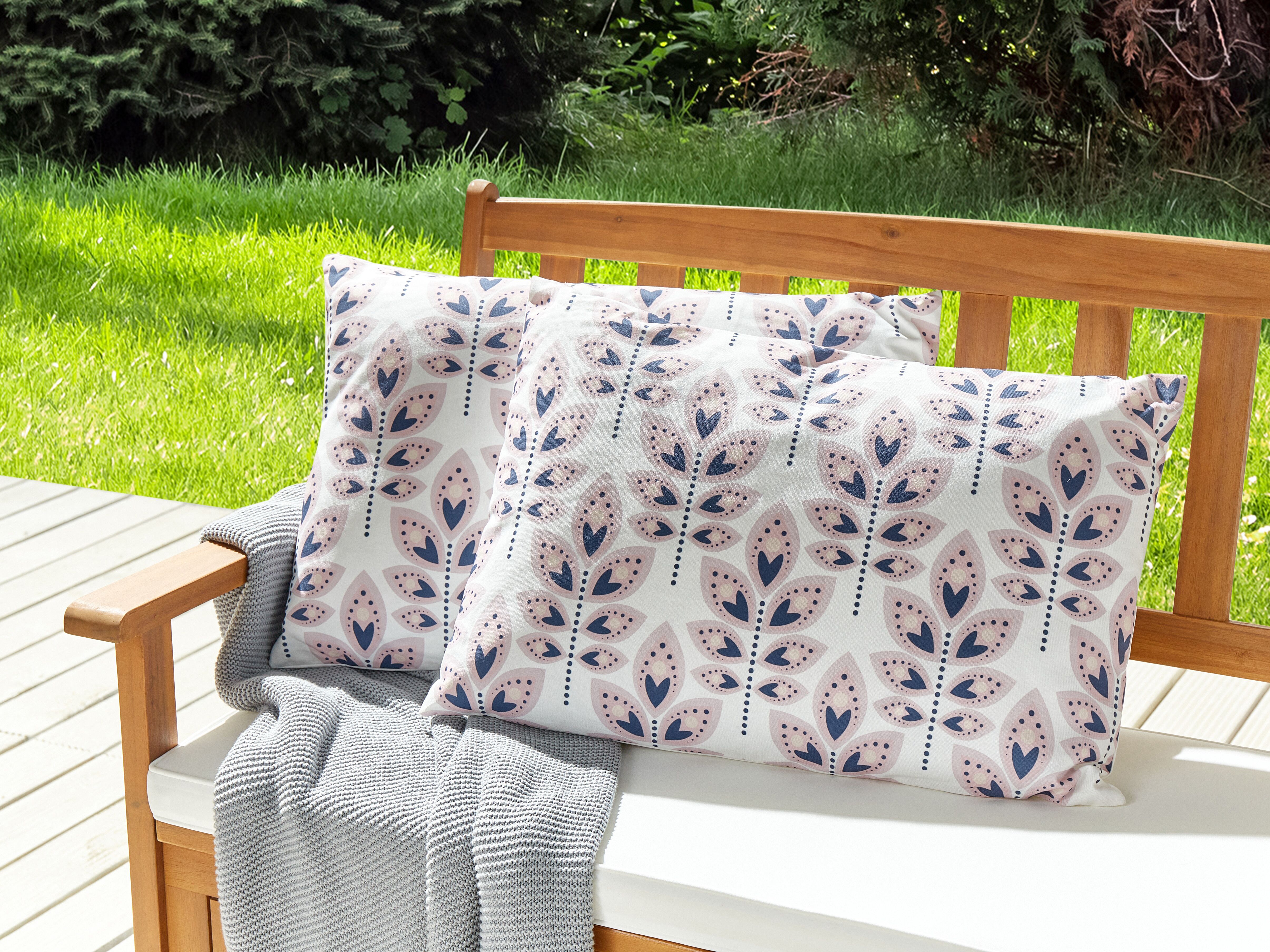 Set of 2 Outdoor Cushions TORRETTA Plant Pattern 40 x 60 cm Off-White
