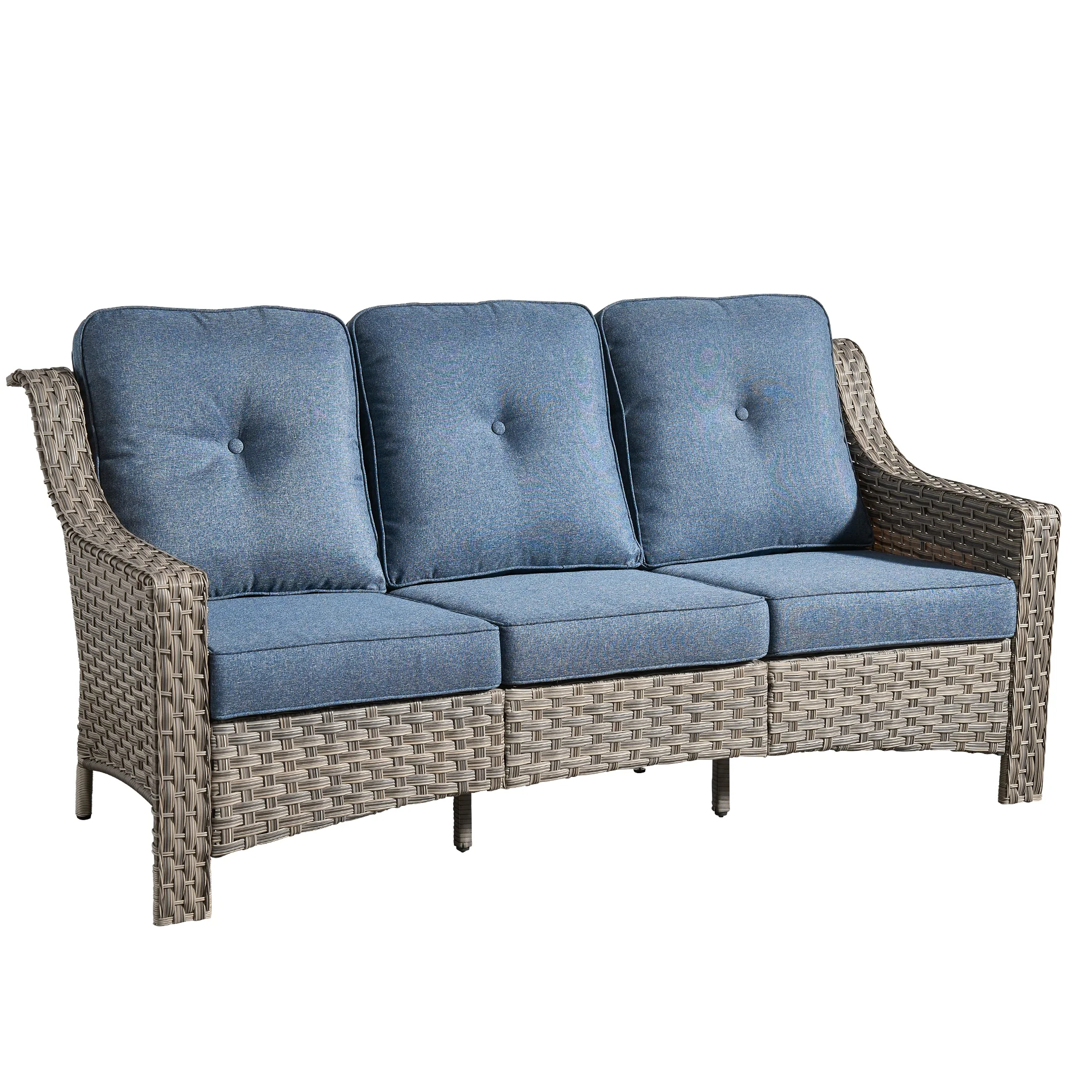 Ovios Outdoor Patio Sofa 3-Seater with Cushions All-Weather Wicker Rattan Couch for Garden, Porch, or Backyard - Image 36