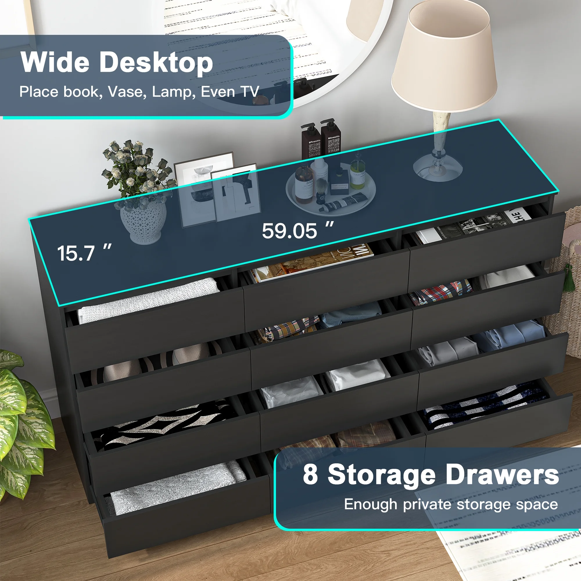 Kadyn White Chest of Drawer, 6 Double Drawer Dresser for Bedroom, Modern Storage Cabinet for Living Room, Dresser - Image 79