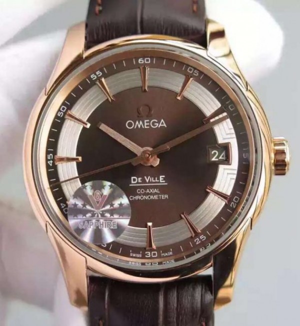 Replica Omega V6F De Ville Hour Vision Co-Axial 41mm RG Brown Dial Brown Leather Strap A8500 - Top club