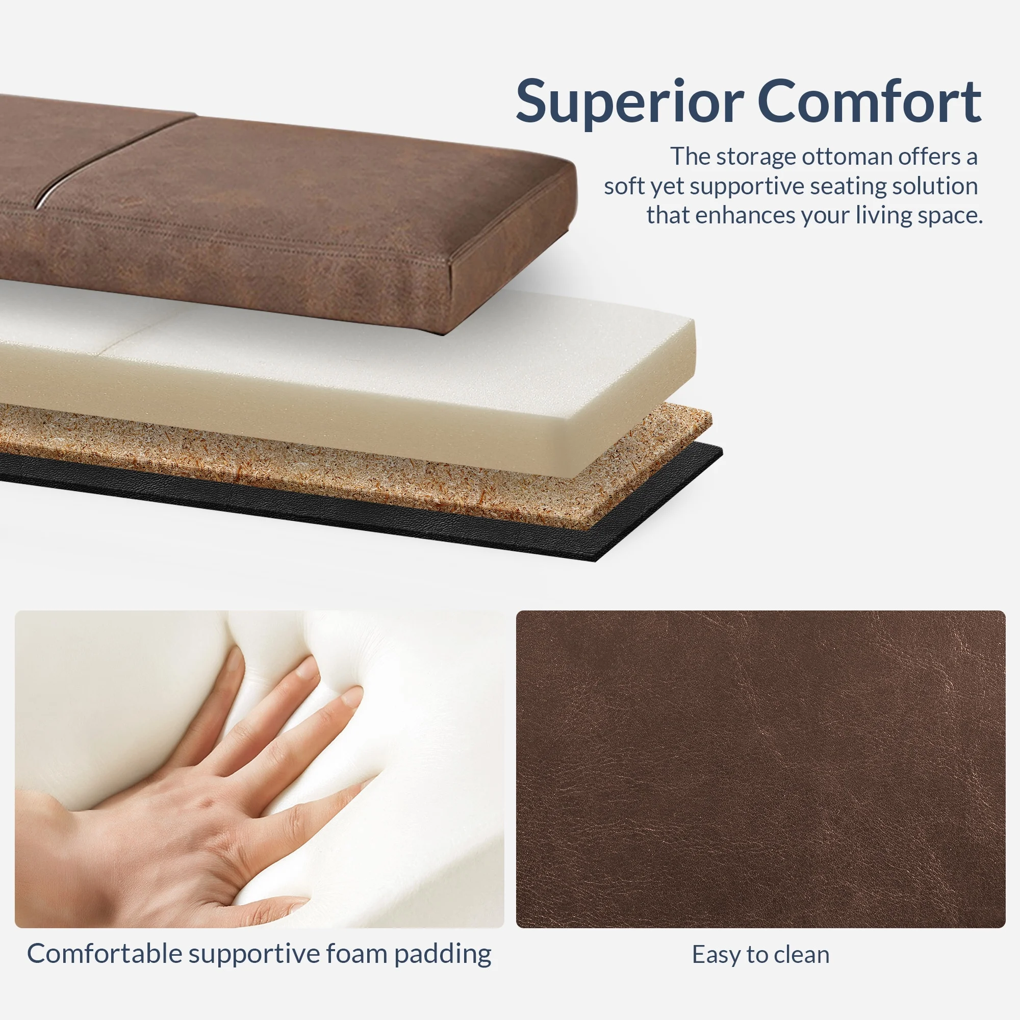 BELLEZE Storage Ottoman Bench Footstool - Amherst (Beige) - Image 28