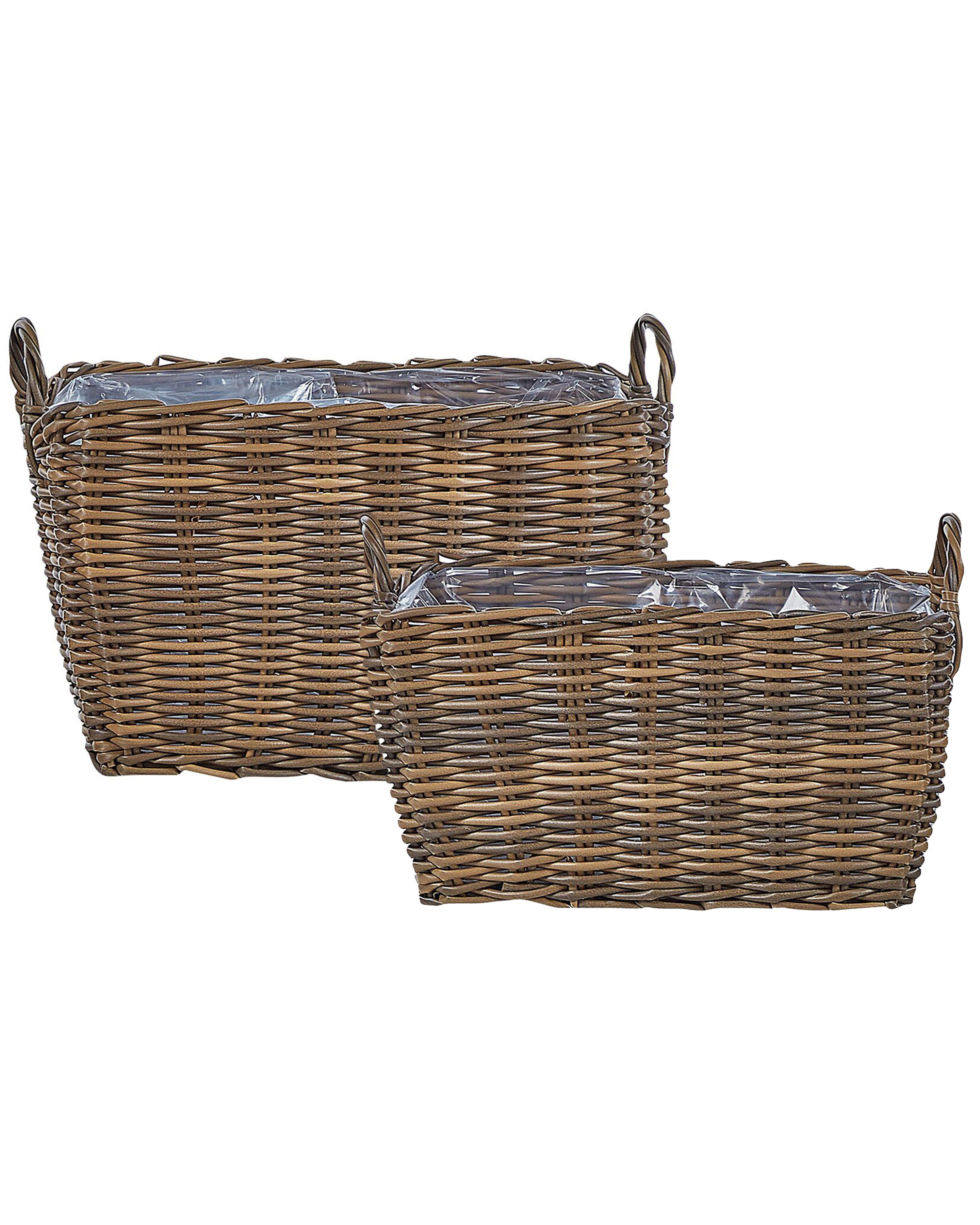 Set of 2 Wicker Planters ORMOS PE Rattan 53/59 cm Brown
