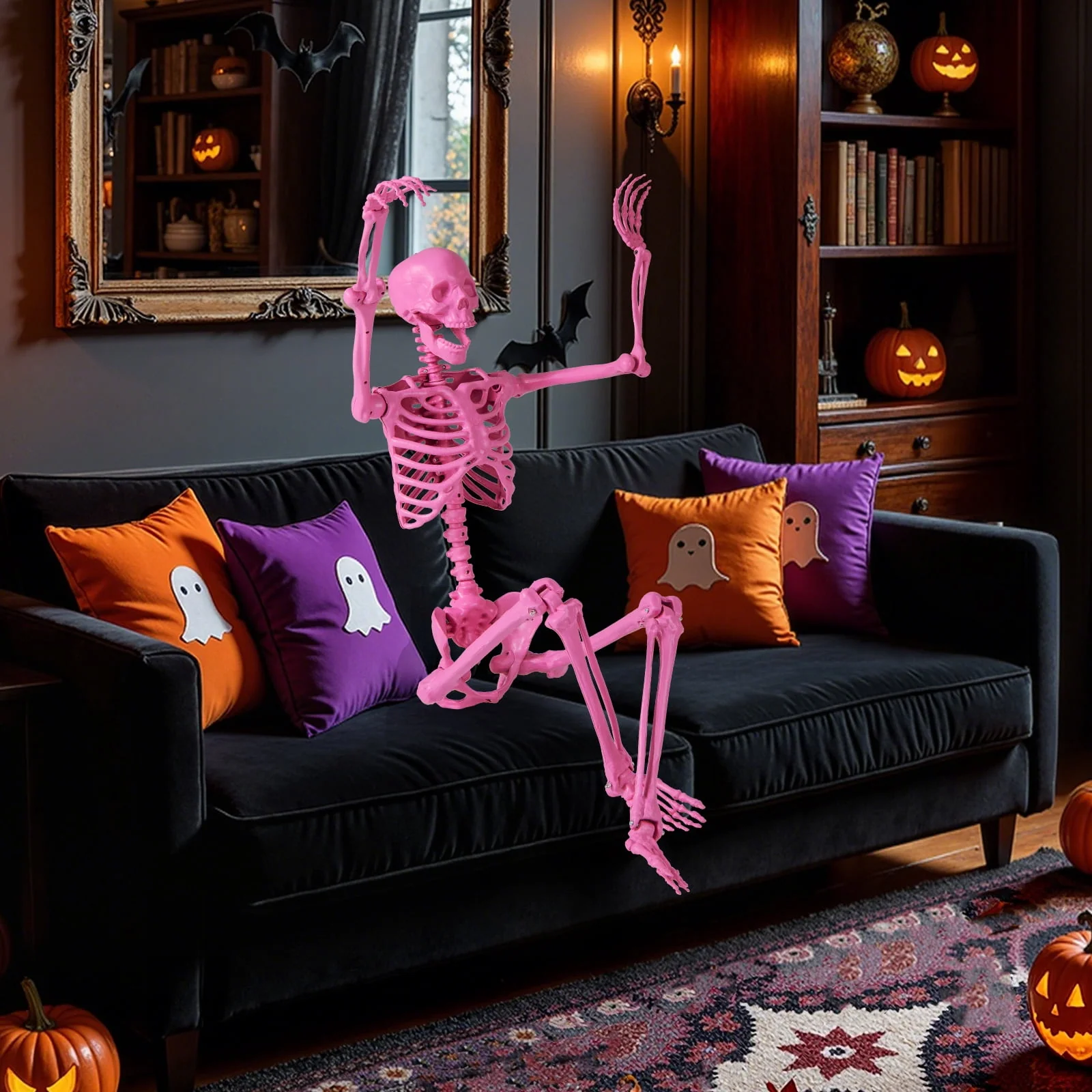 Costway 5.5 FT Poseable Halloween Skeleton Life-Size Decoration with Movable Joints Pink - Image 8 Costway 5.5 FT Poseable Halloween Skeleton Life-Size Decoration with Movable Joints Pink - Image 8
