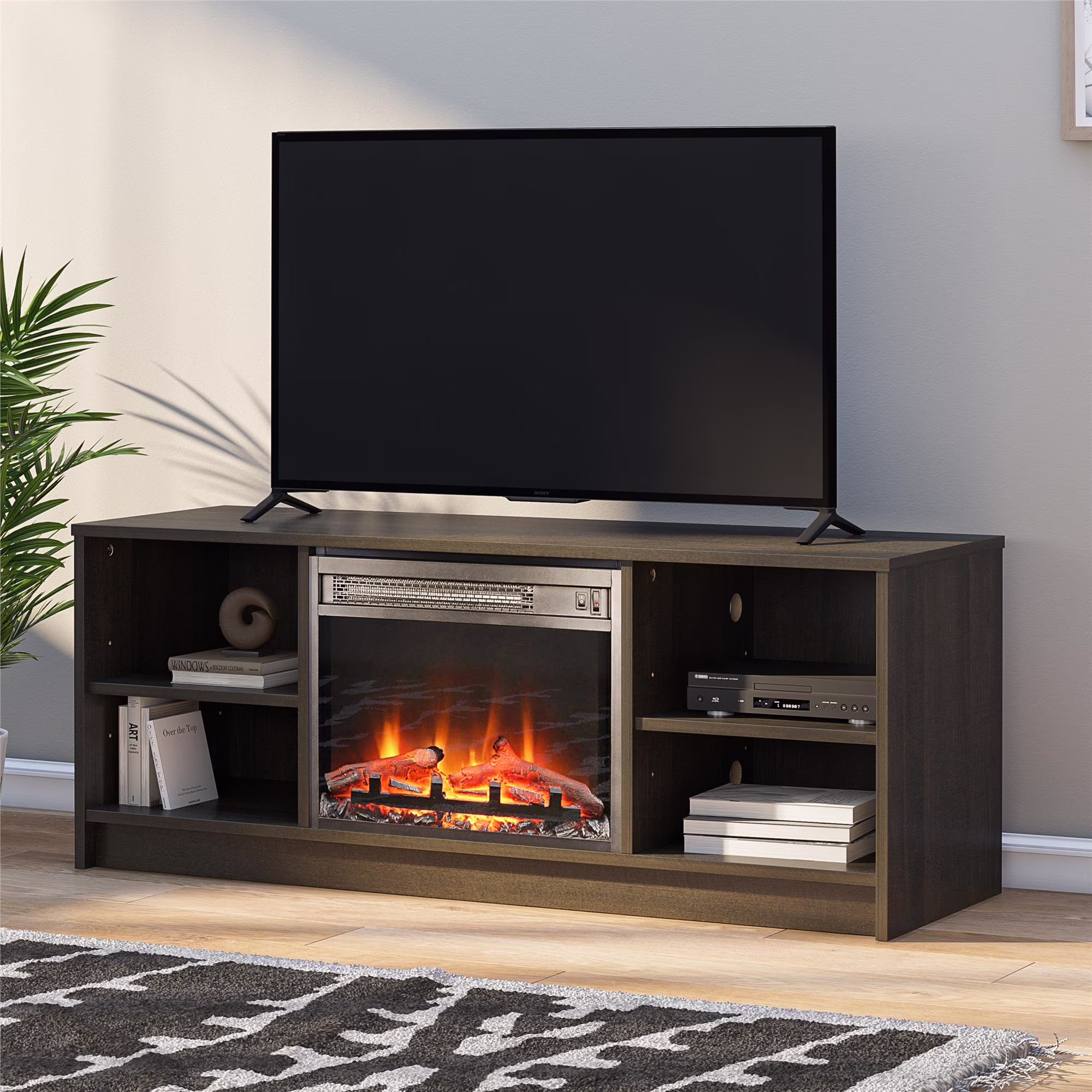 Mainstays Fireplace TV Stand, for TVs up to 55", Black Oak - Image 9