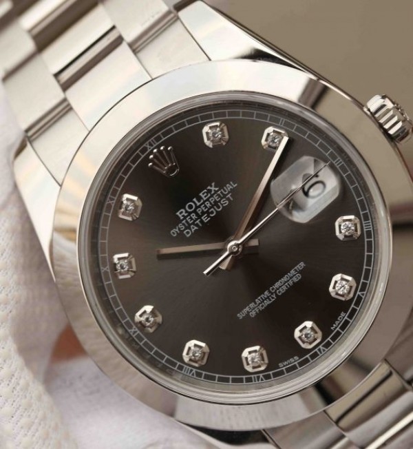 Replica Rolex DateJust 41mm 126300 Noob Gray Dial Diamonds Markers SS Bracelet A3235 - Top club