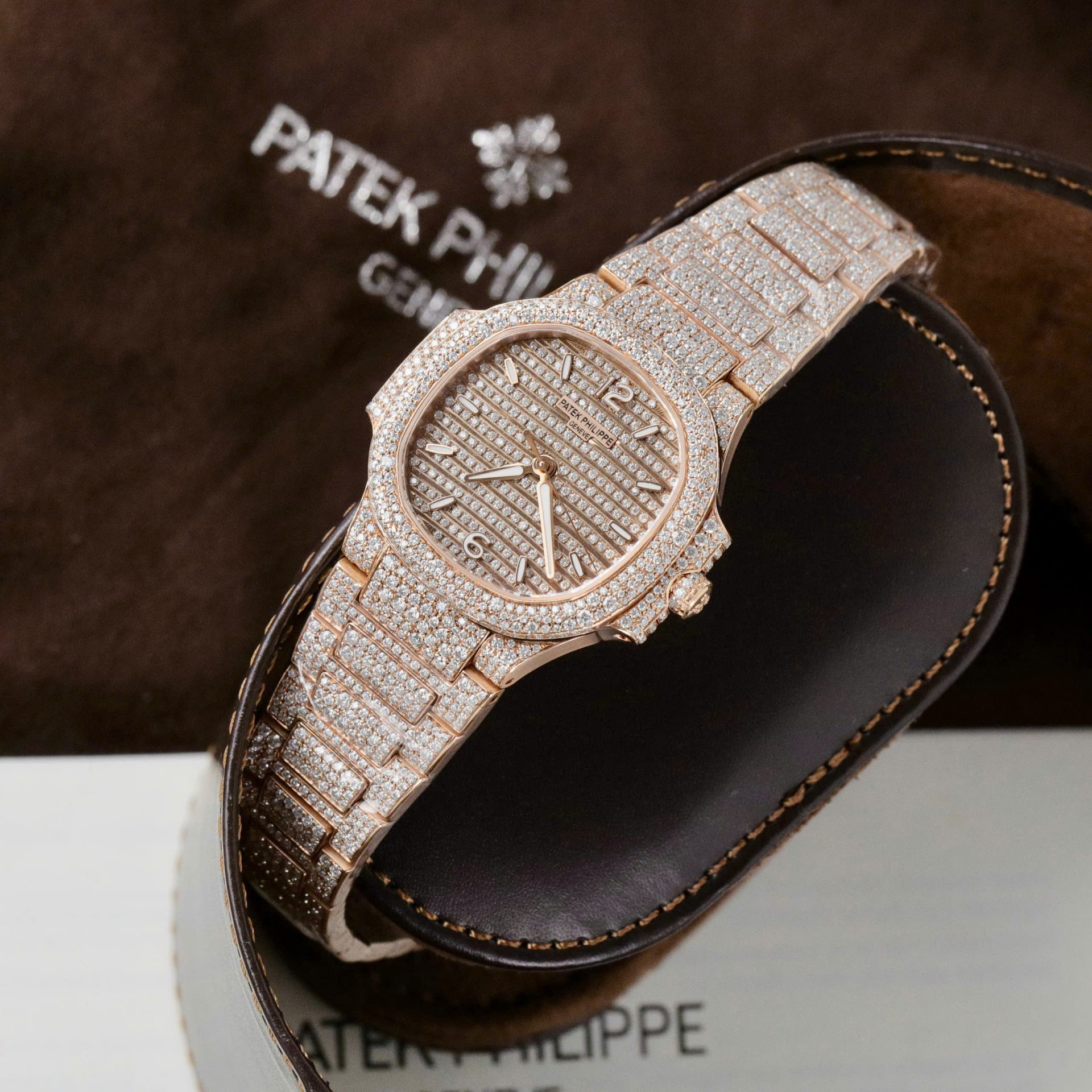 Patek Philippe Nautilus 7118 Replica Watch Gold Wrapped + Moissanite Diamonds Custom 35.2mm - Top club