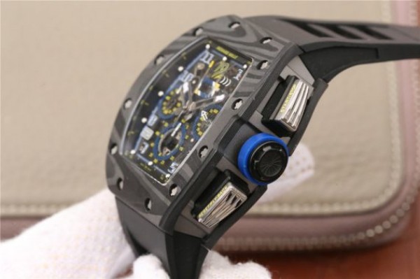 Replica Richard Mille RM011 SS Felipe Massa 10th Anniversary KVF Crystal Skeleton Dial Blue Black Rubber Strap A7750 - Top club