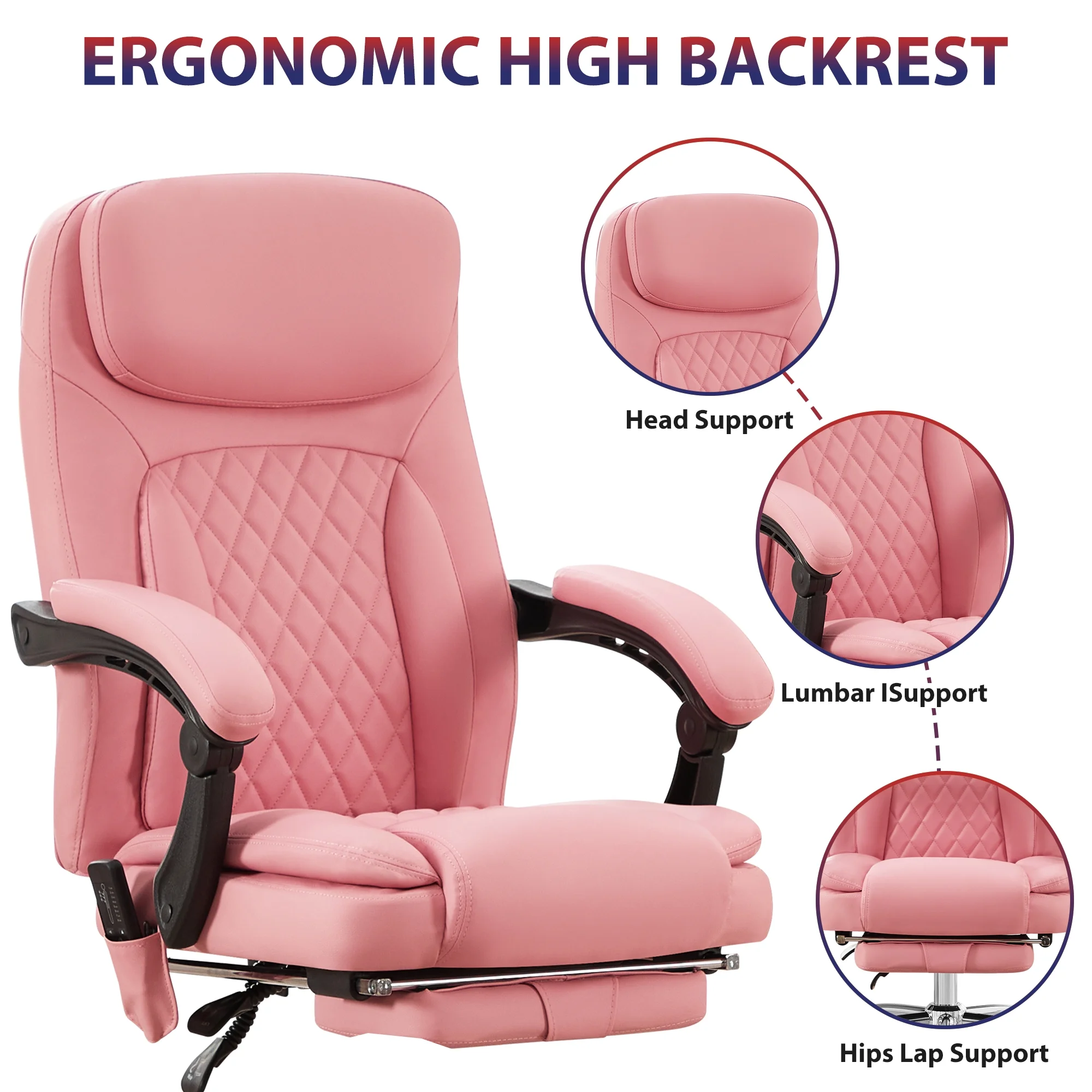 JONPONY Big and Tall Office Chair 500LBS Executive Office Chair Massage and Footrest Ergonomic Computer Desk Chair Reclining High Back Leather Office Chair Lumbar Back Support Swivel Rolling,Black - Image 22