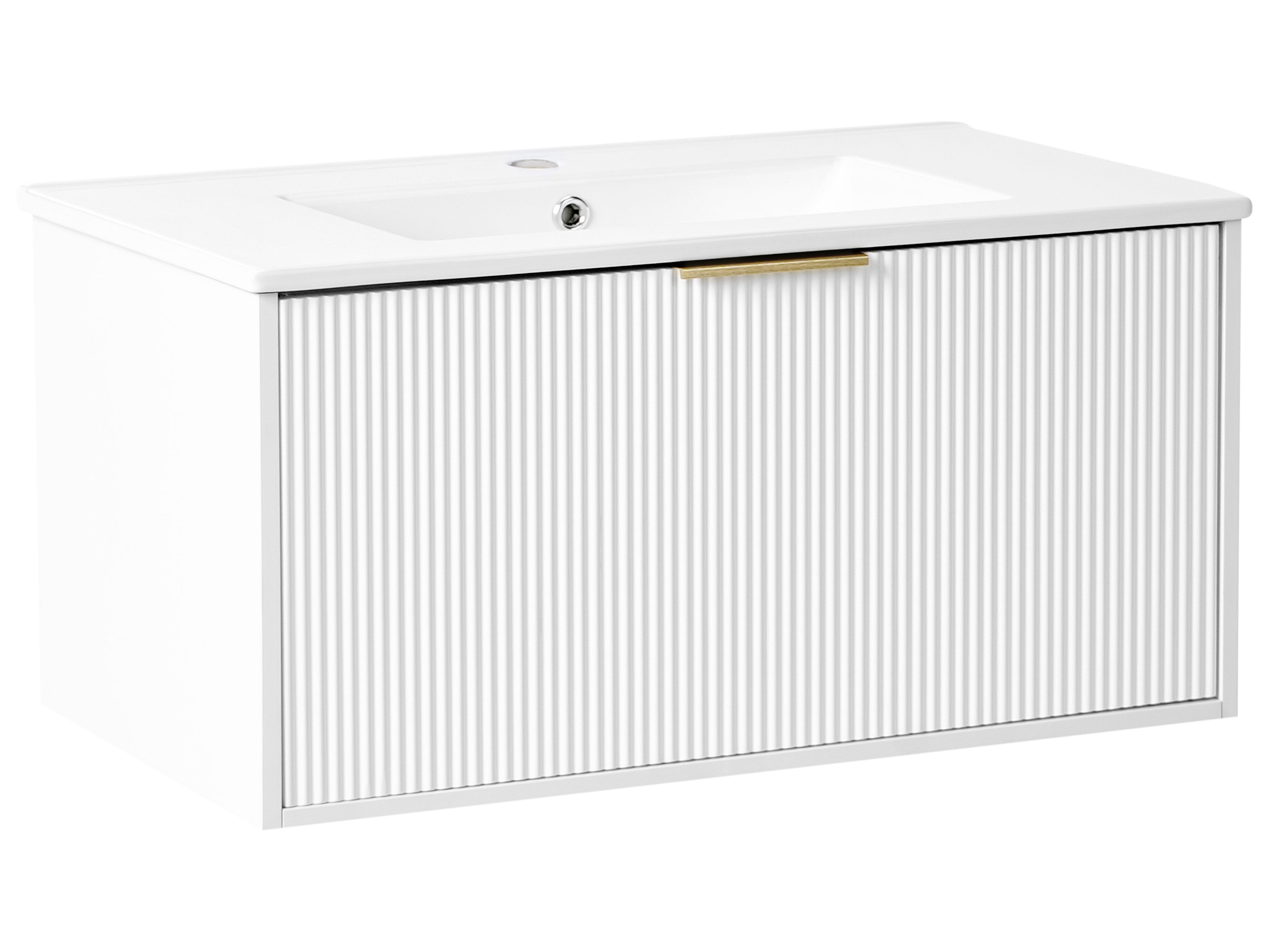 Wall Mounted Vanity Unit with Basin with Gold Handle TILCARA White