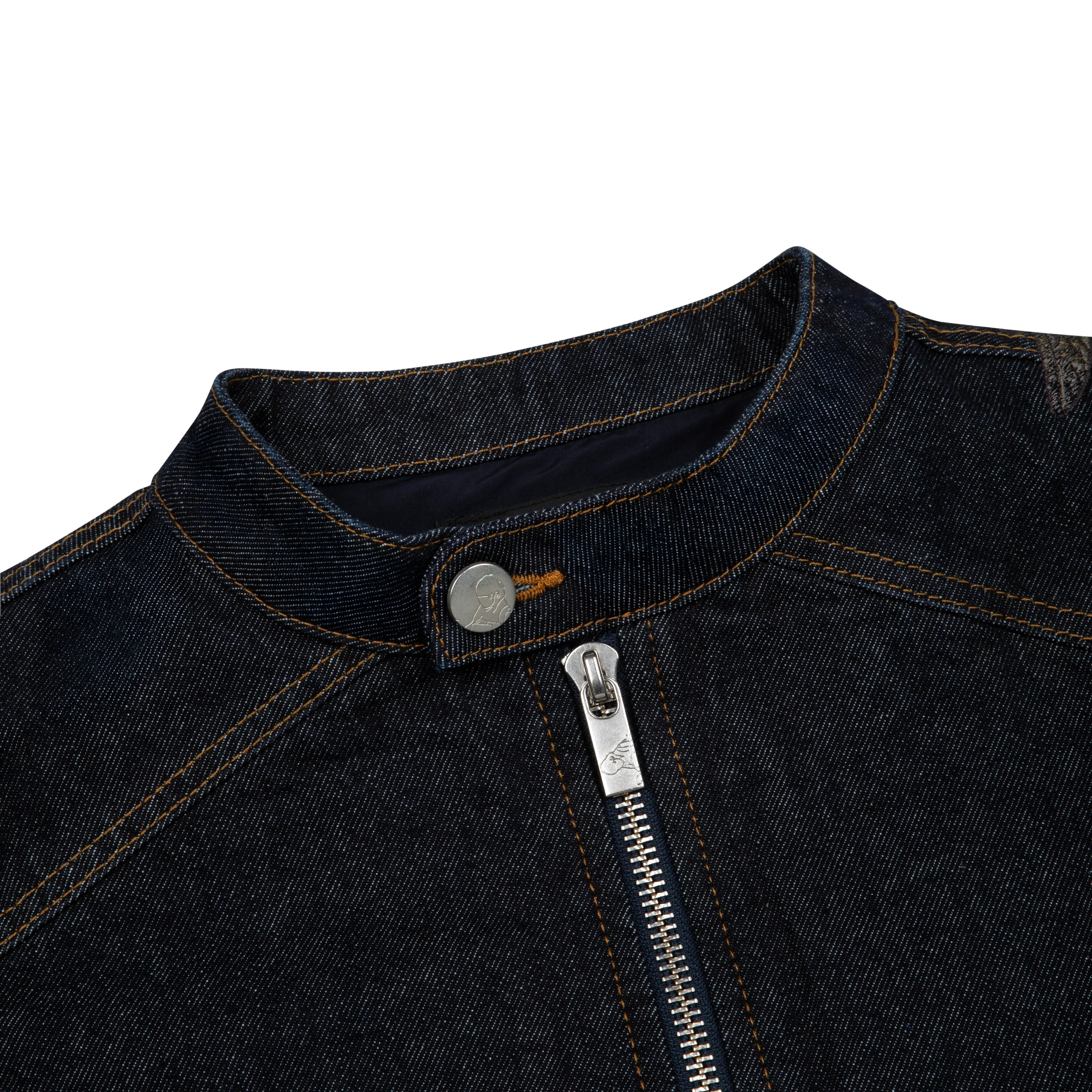 "hellboy" indigo raw denim Biker jacket