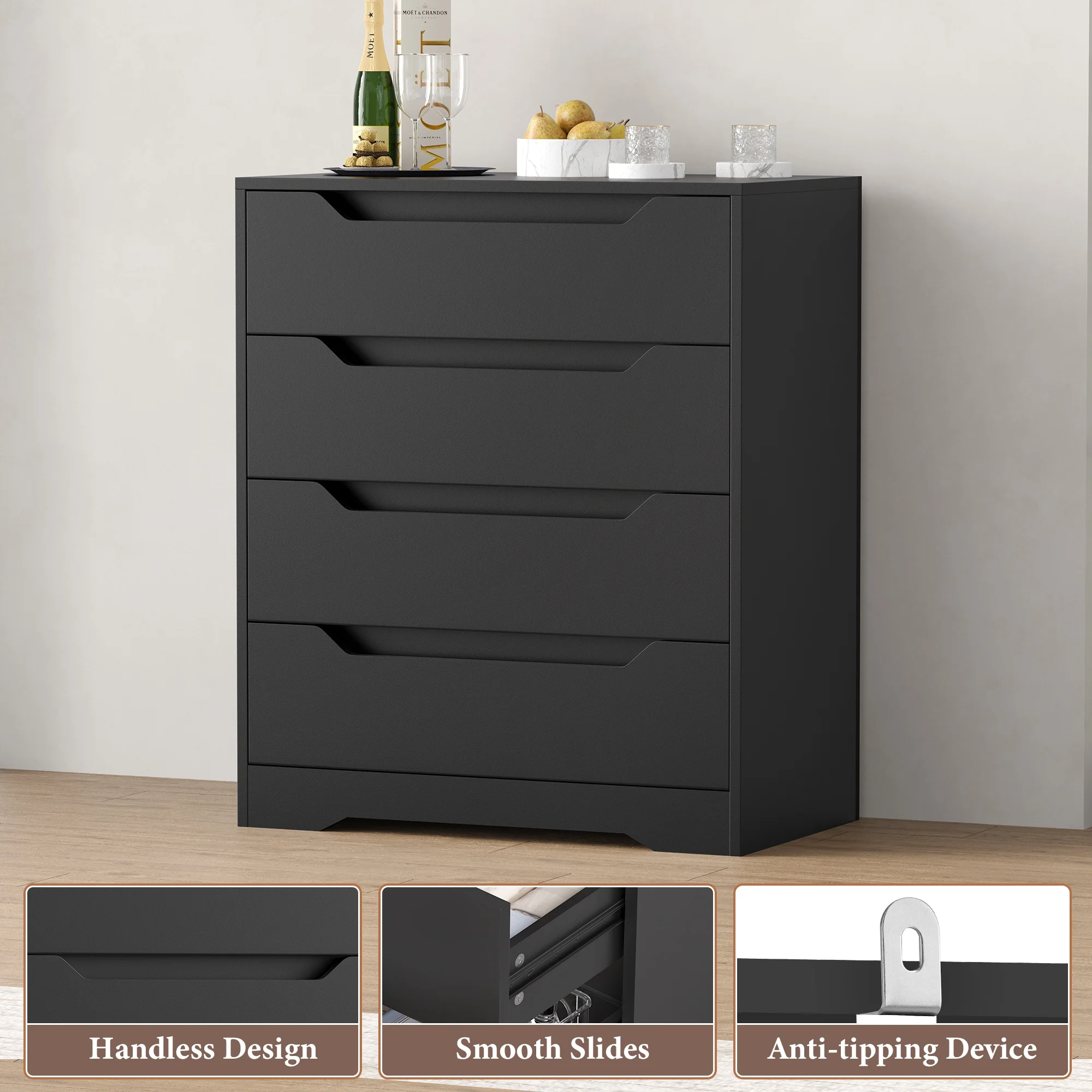 Homfa 4 Large Drawers Dresser, Modern Wood Chest of Drawers for Bedroom Hallway Living Room, White - Image 23