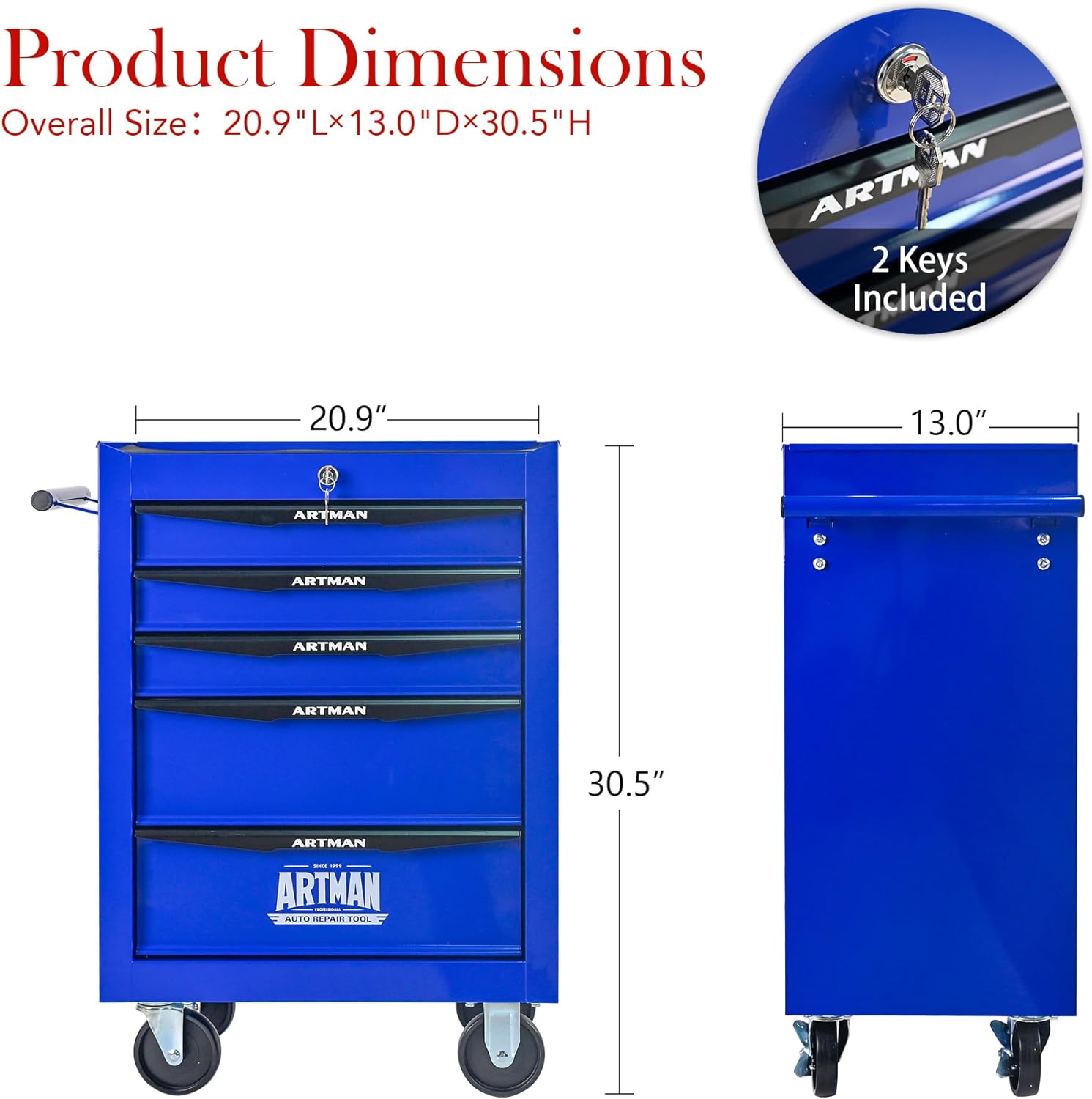 5 Drawers Tool Cart on Wheels, Multifunctional Rolling Tool Box, Drawers Rolling Trolley Organizer Tools Storage Chest for Warehouse,Garage,Workshop,Repair Shop (5 Drawers-30.5