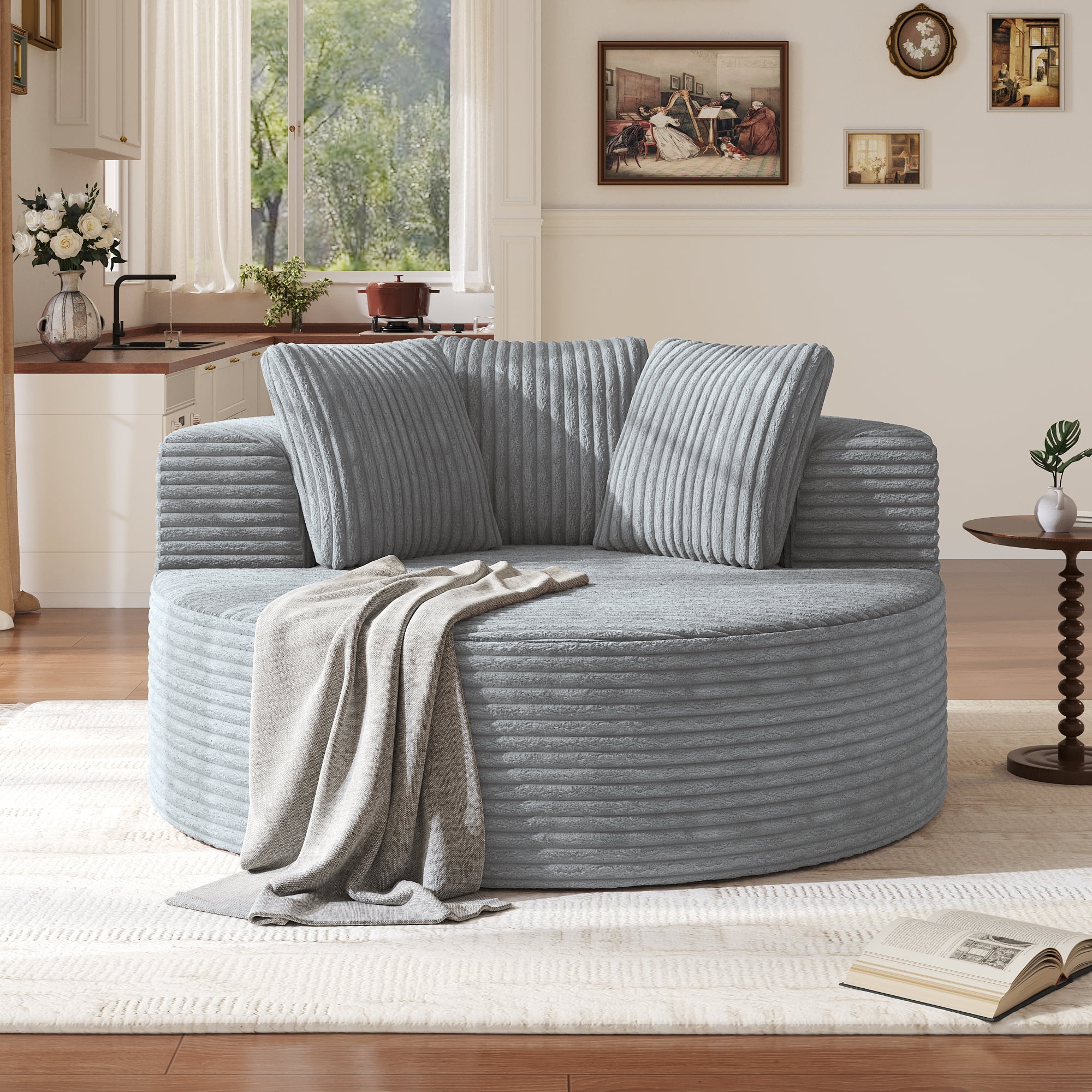 Sodrens Oversized Chaise Lounge Chair Indoor,Upholstered Sofa Bed with Throw Pillows and Armrests,Sleeper Chair for Living Room,Bedroom,Brown,Corduroy - Image 67