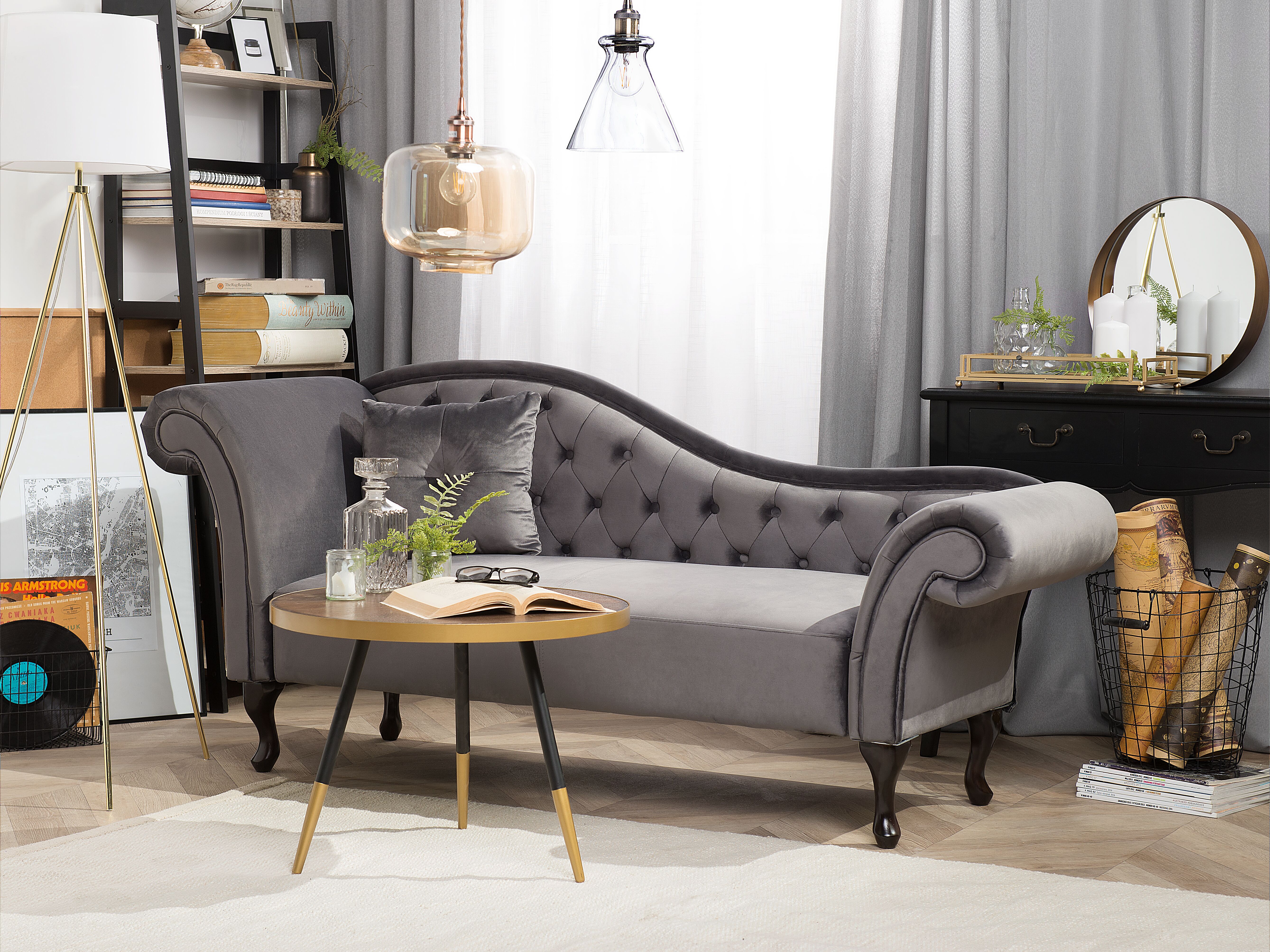 Left-Hand Chaise Lounge LATTES Velvet Grey