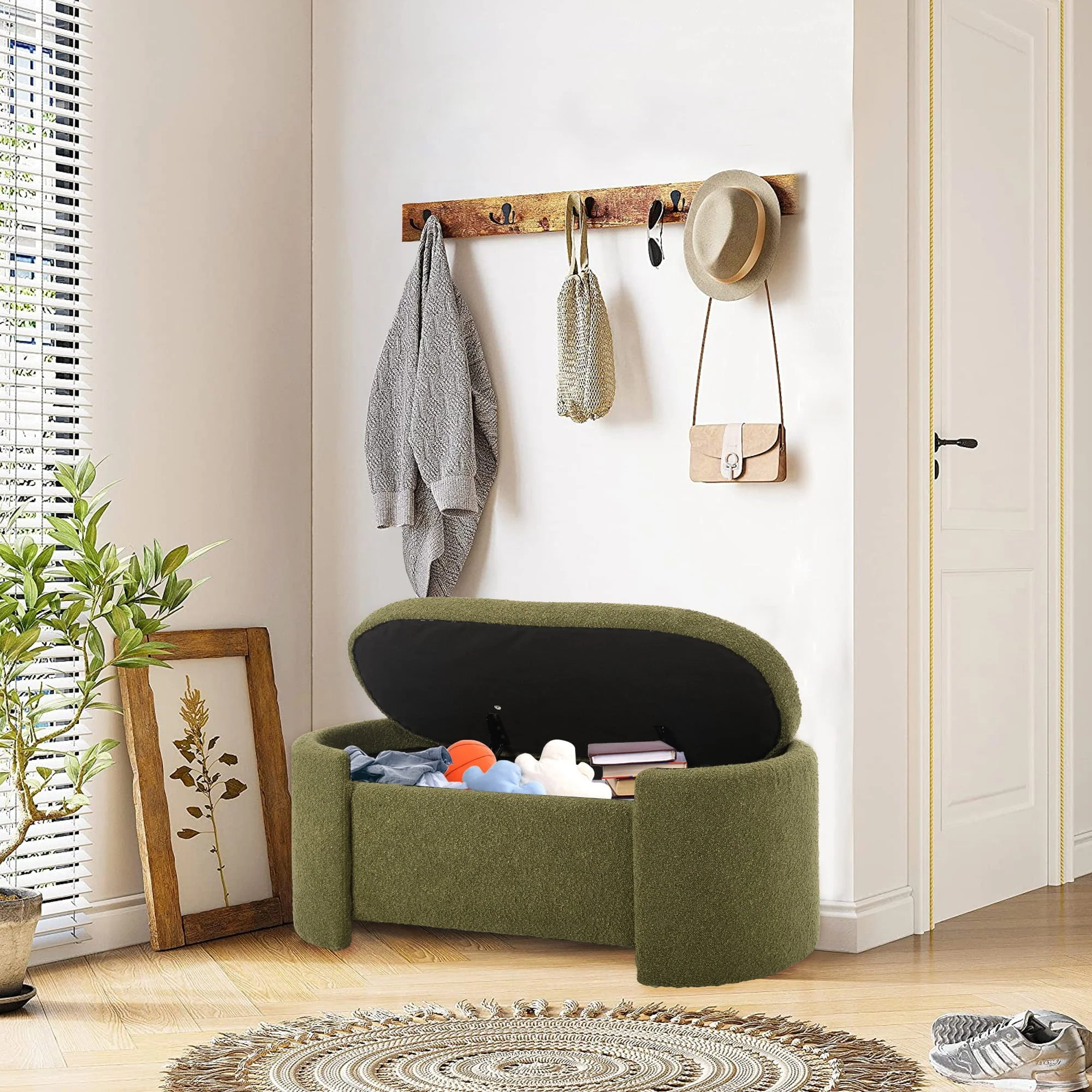 KINFFICT 43.3" Velvet End of Bed Bench for Bedroom, Upholstered Storage Ottoman Bench Entryway Bench with Storage for Living Room Bedroom, Green - Image 5