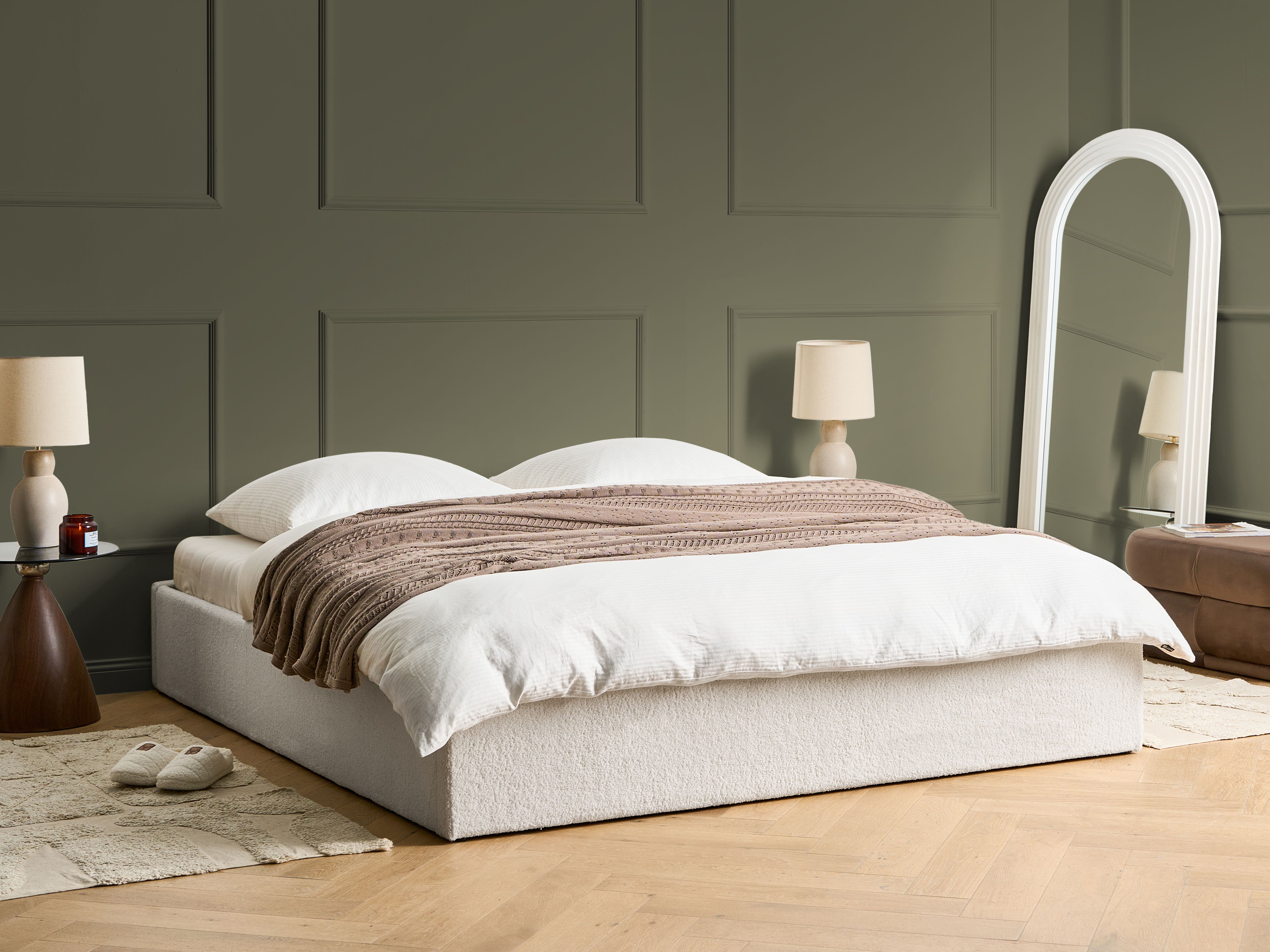 Ottoman Bed without Headboard Boucle DINAN 180 x 200 cm (EU Super King) Off-White