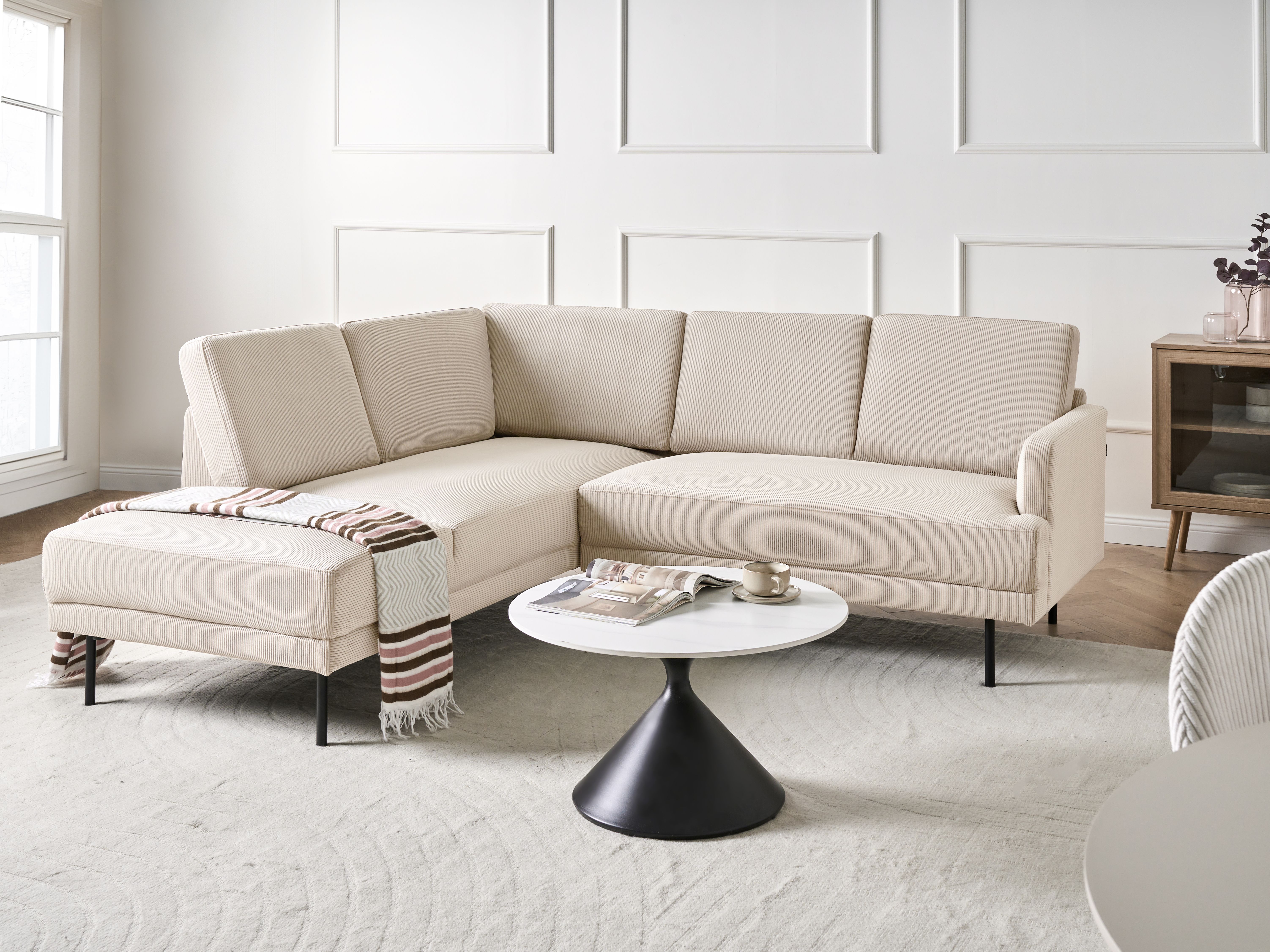 Corner Sofa 4 Seater BREDA Corduroy Beige Right Hand