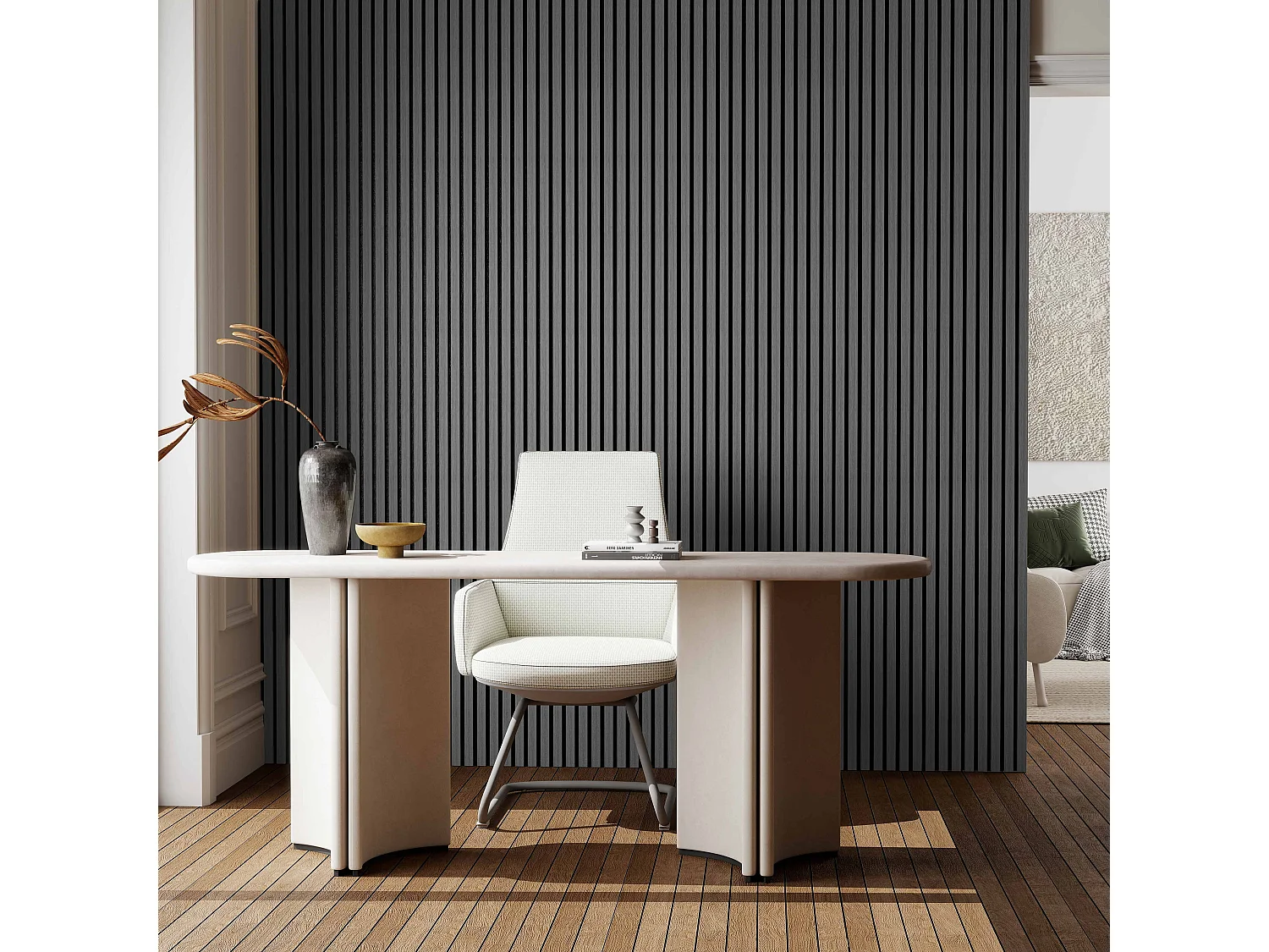 Lot de 3 Panneaux Muraux Décoratifs Acoustiques Bois MDF 260x30cm Chêne noir  AntiBruit, Facile à Poser