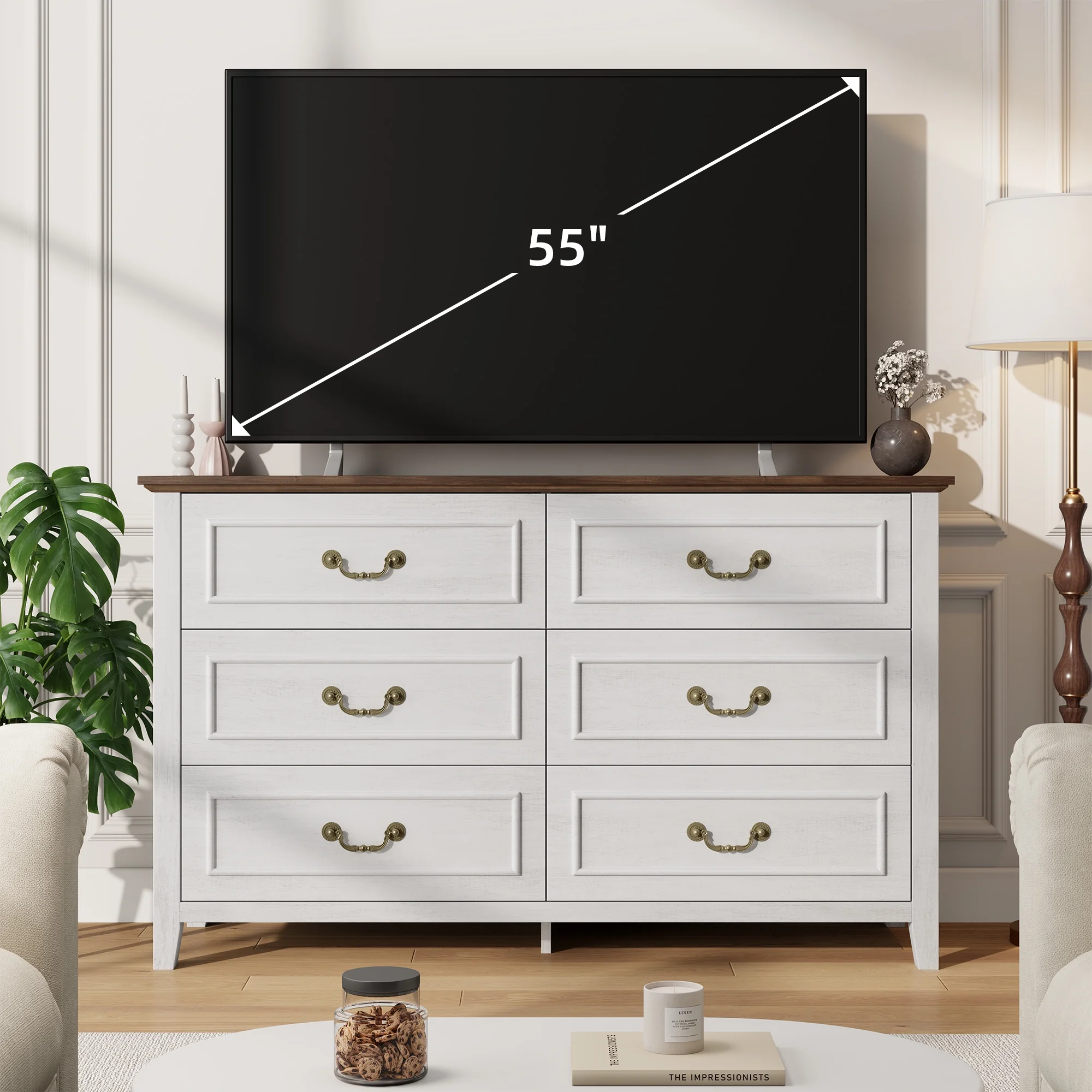 LainTene Dresser for Bedroom, Farmhouse White Dresser with Antique Handles, Vintage 6 Drawers Dresser, Chest of Drawers Storage Cabinet for Living Room, Entryway - Image 7
