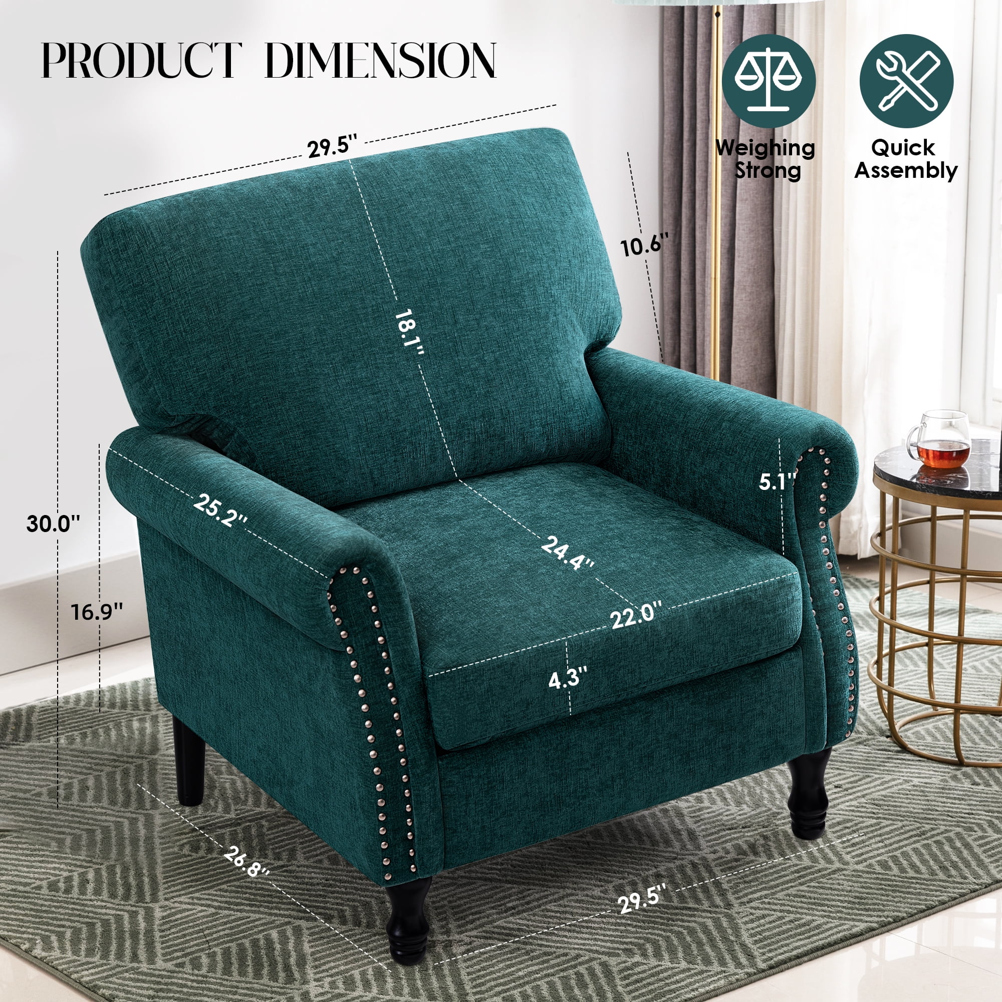 COOLHUT Modern Accent Chair Armchair, Linen Fabric Upholstered Comfy Single Sofa with Solid Wood Frame for Living Room, Gray - Image 24