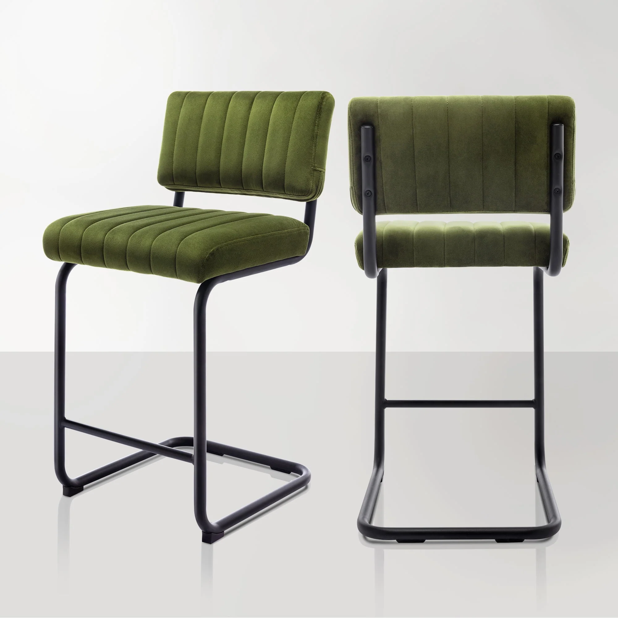 Zesthouse 24" Velvet Counter Stools Set of 2, Modern Counter Height Bar Stools with Back and Black Metal Base, Green - Image 8