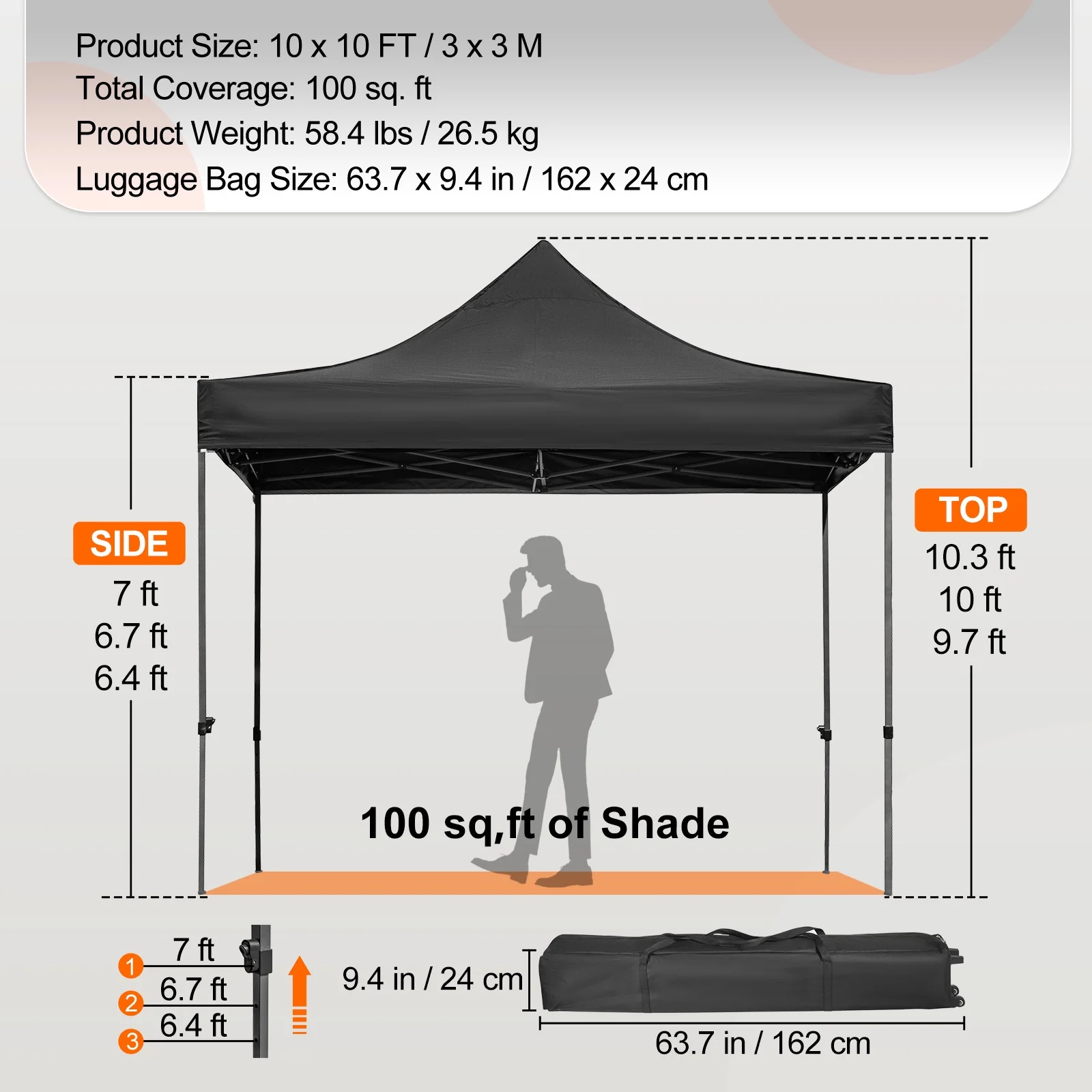 BENTISM 10' x 10' Instant Pop Up Gazebo Tent, Adjustable Height with UV Resistant - Image 8