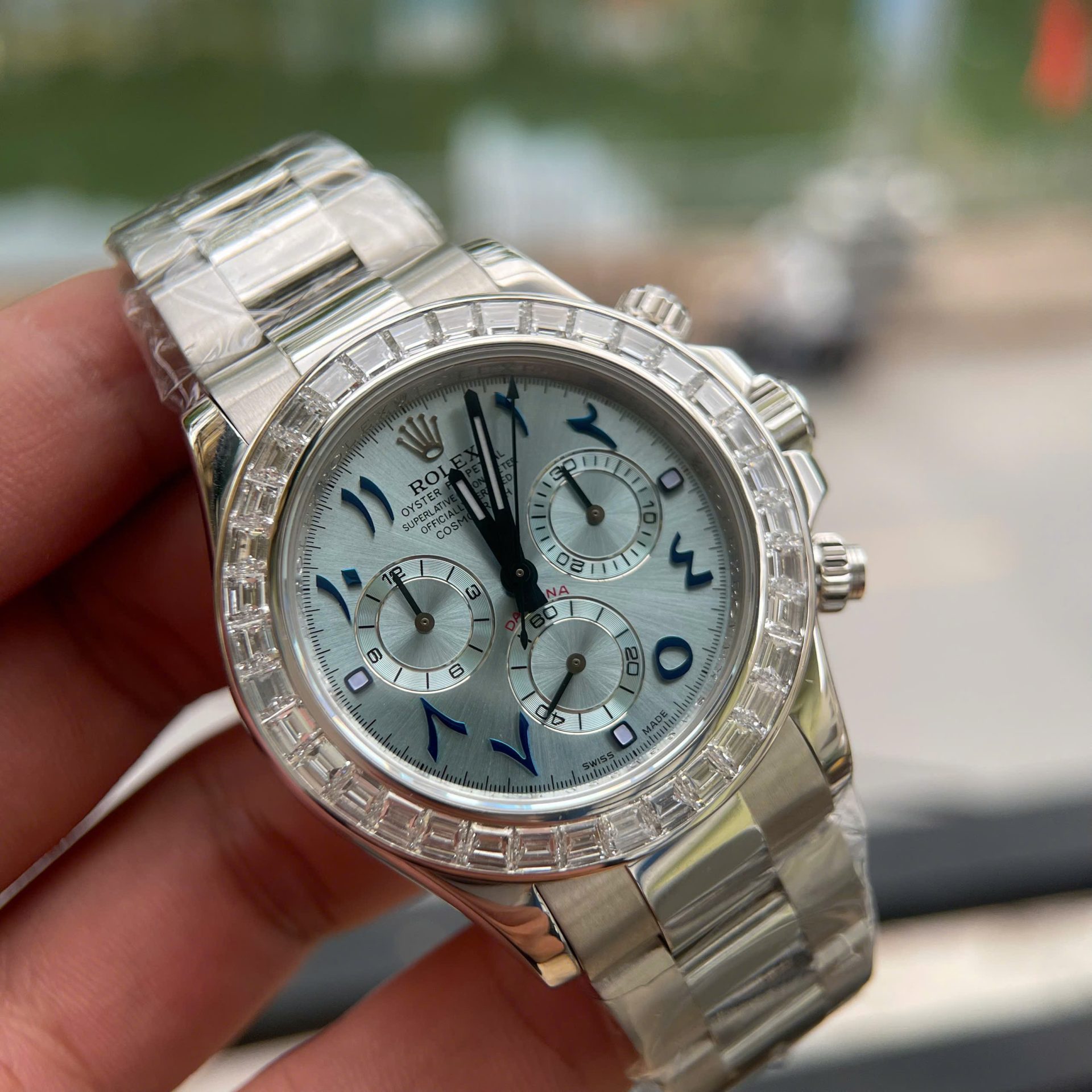 Rolex Daytona Best Replica Watch Custom Solid White Gold + Diamonds Baguette Hong Kong 40mm - Elite Watch Atelier