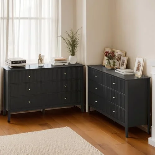 Heynemo Beige 6 Drawer Dresser, Fluted Modern Wood Chest - Image 64