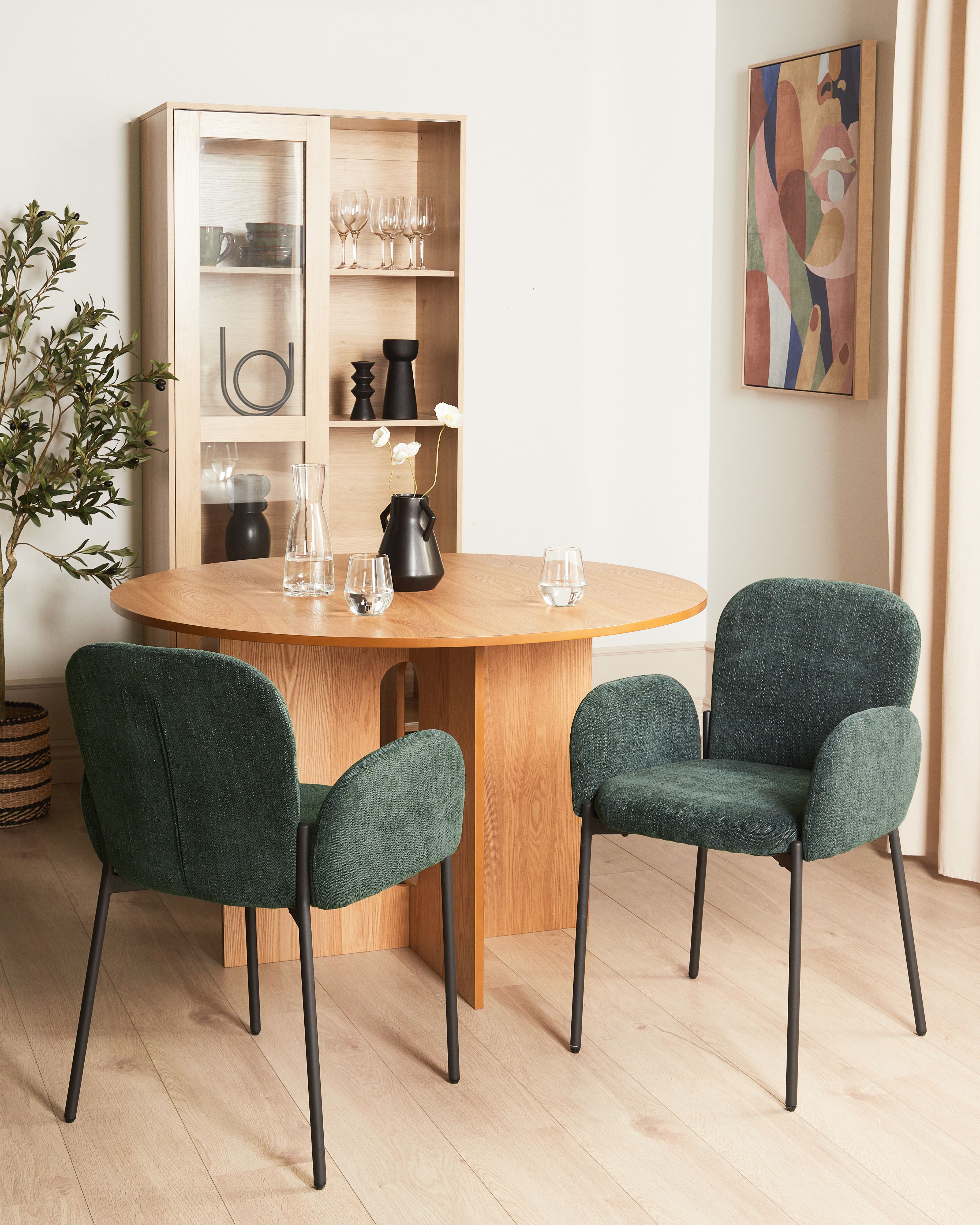 Set of 2 Dining Chairs ALBEE Fabric Dark Green